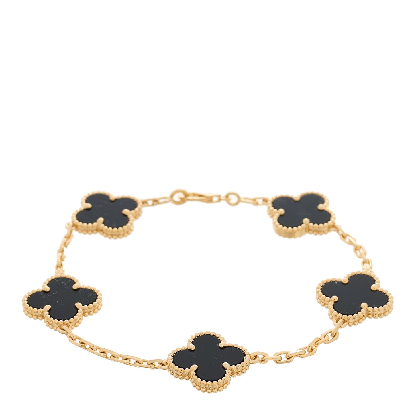 18K Yellow Gold Black Onyx 5 Motifs Vintage Alhambra Bracelet