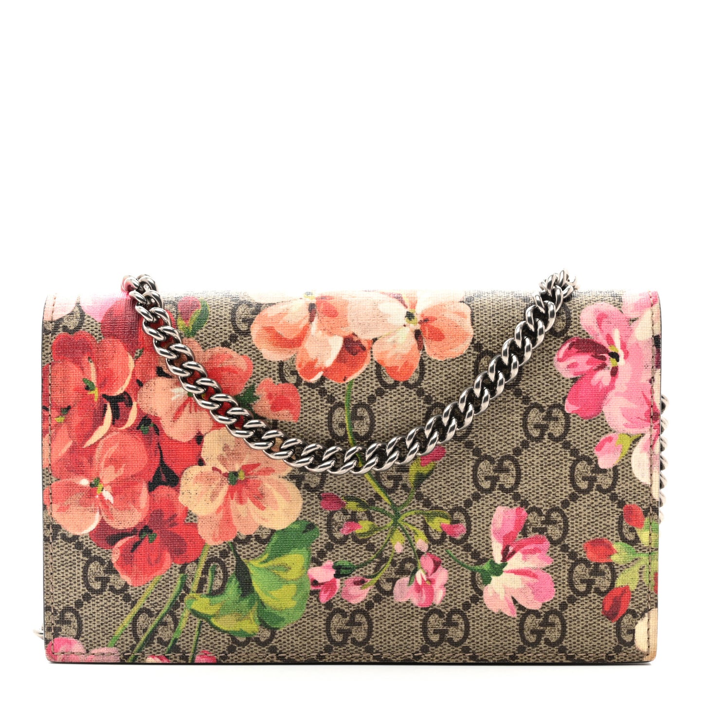 GG Supreme Monogram Blooms Chain Wallet Beige Multicolor Dry Rose