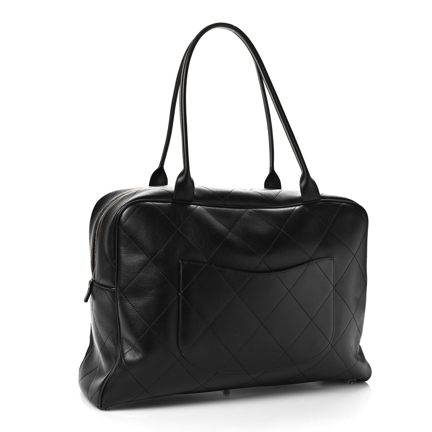 Calfskin Stitched Maxi Logo Bowling Bag Black