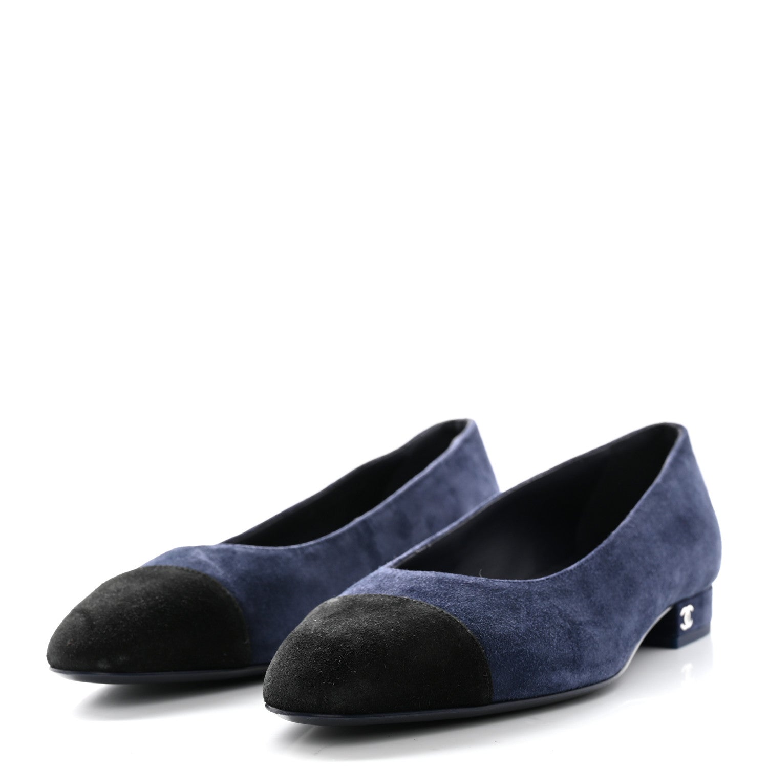 Chanel Suede Cap Toe Ballerina Flats 37 Navy 3 of 8