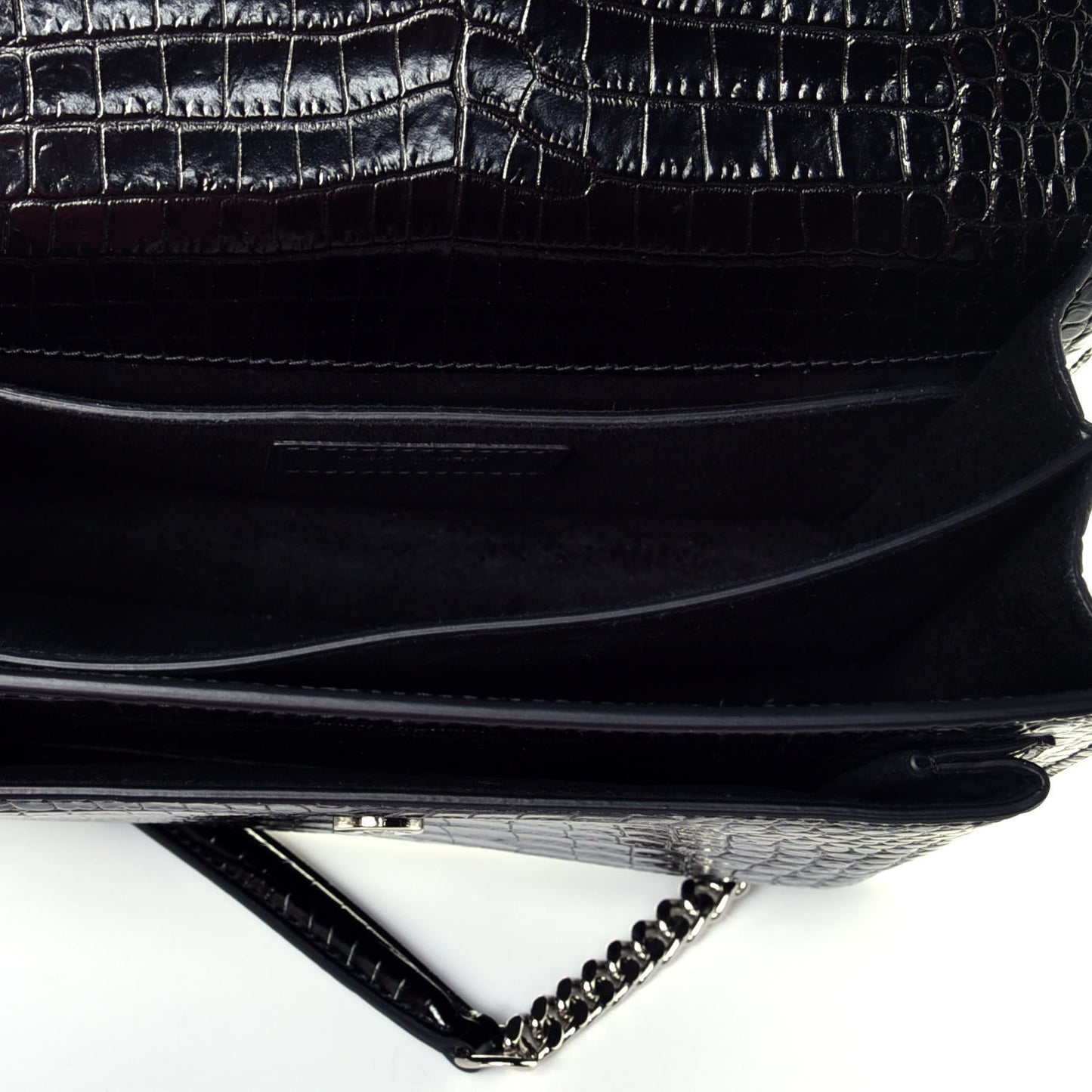 Calfskin Crocodile Embossed Medium Monogram Sunset Black