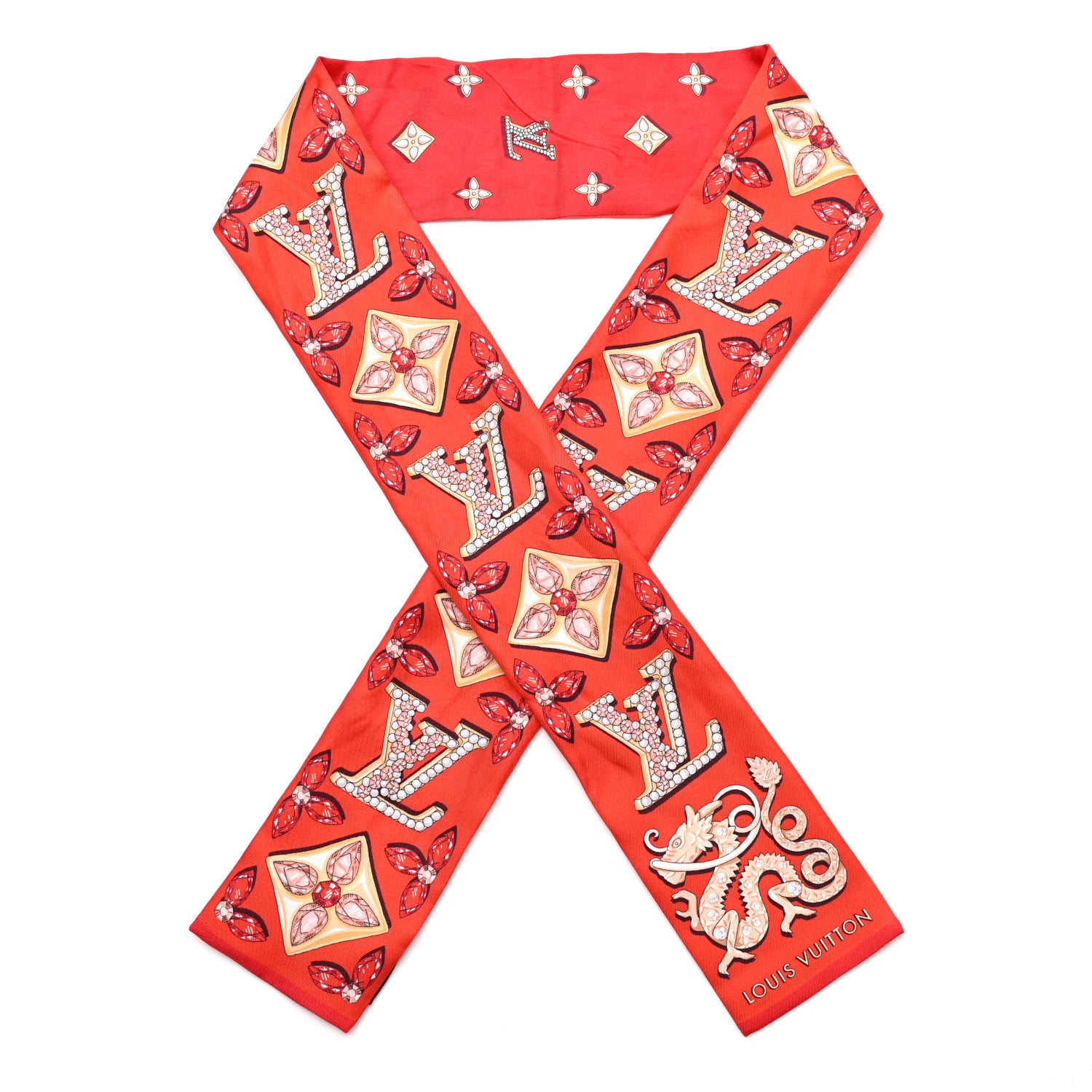 ✨極美品 LOUIS VUITTON M00491 モノグラム リボンスカーフ Louis Vuitton Silk Monogram Precious Dragon Bandeau Rouge 1793257