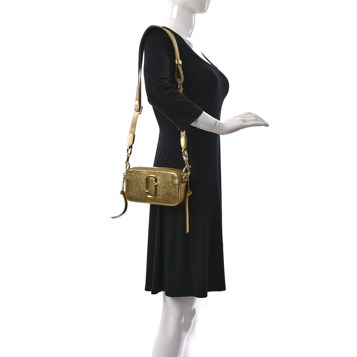 Metallic Saffiano Small Snapshot Camera Bag Gold
