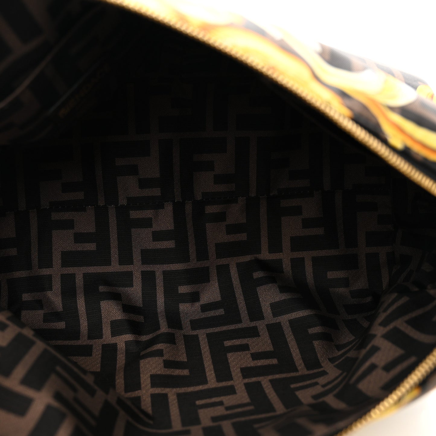 X VERSACE Nylon Fendace FF Baroque Print Medium Trapezoid Beauty Pouch Gold