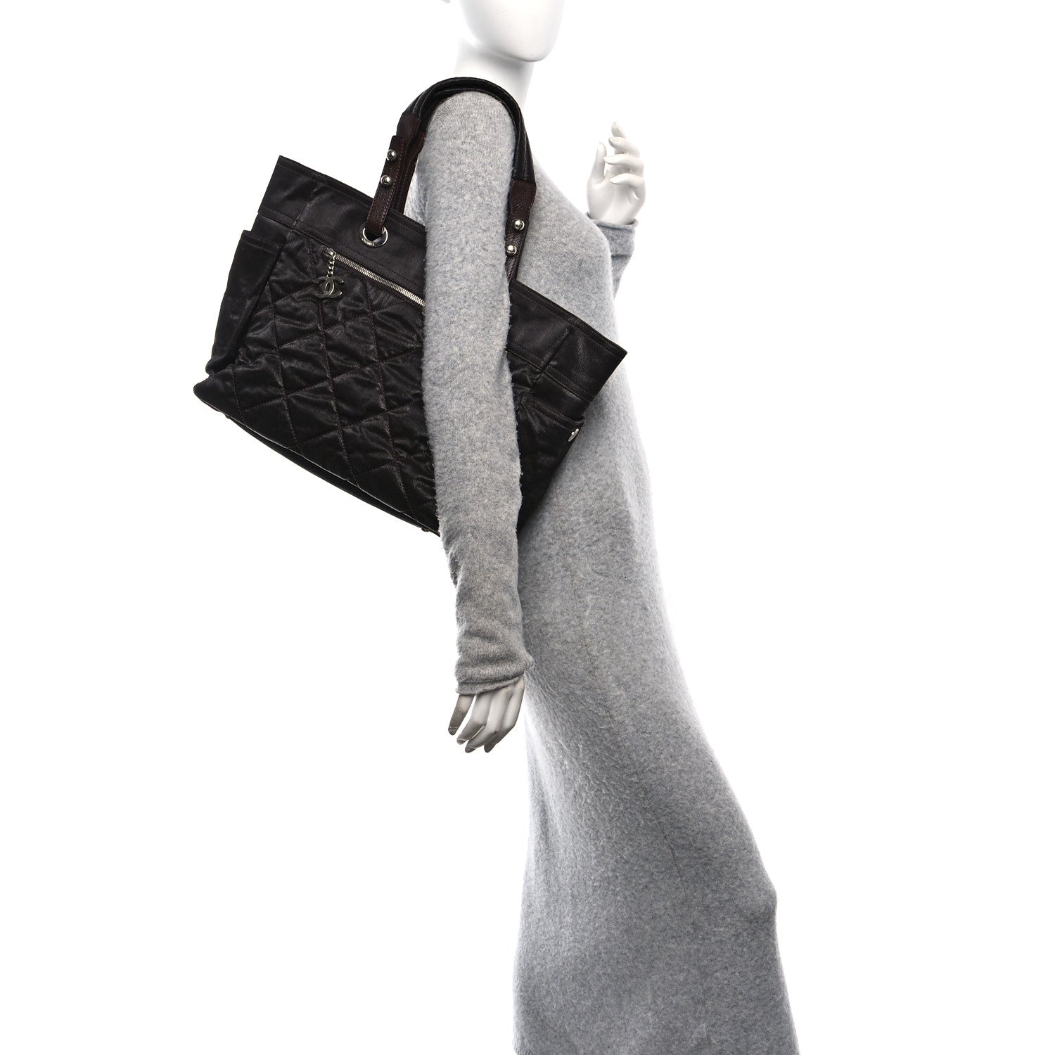 Chanel Metallic Coated Canvas Quilted Large Paris Biarritz Tote Dark Brown 2 of 10