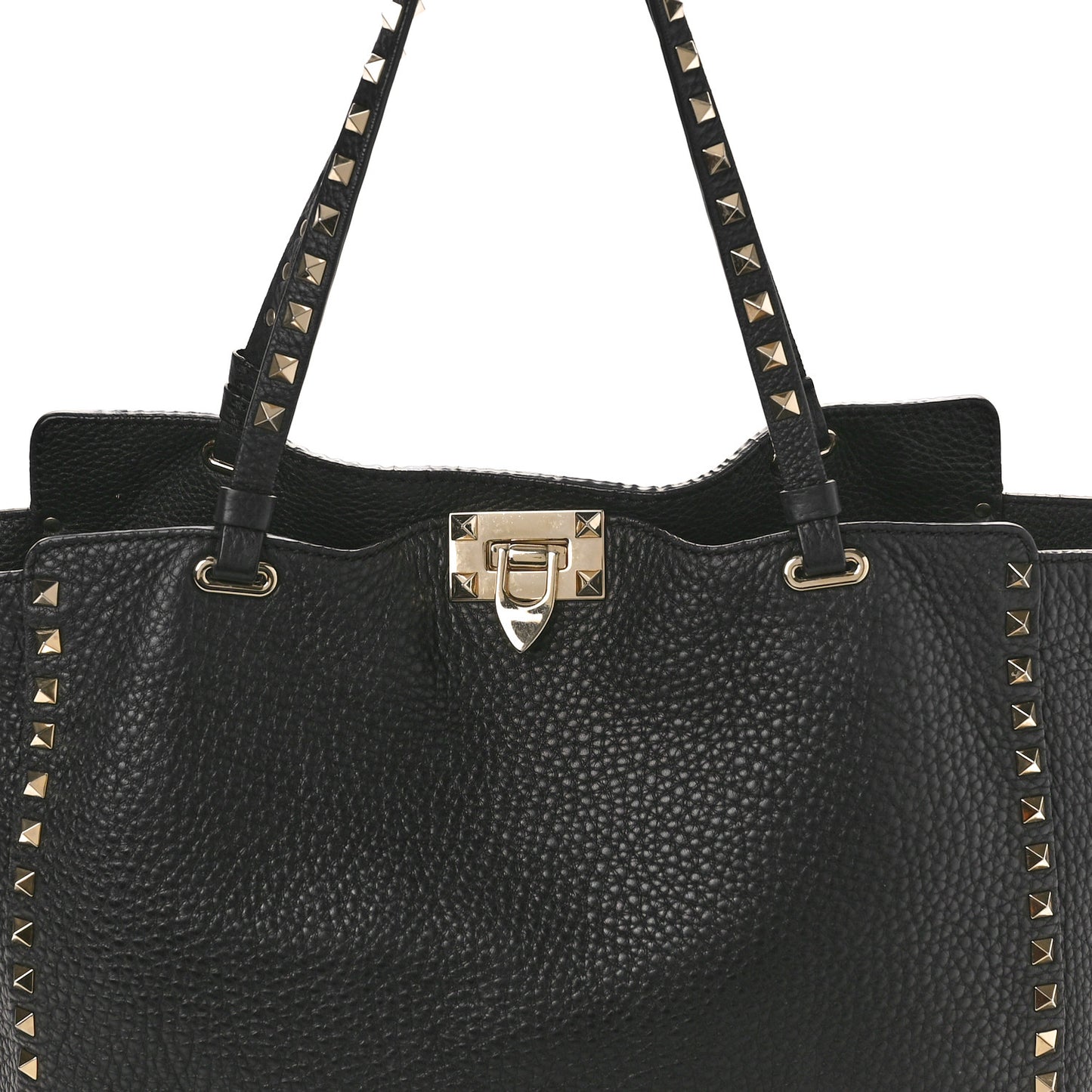 Pebbled Calfskin Medium Rockstud Tote Black