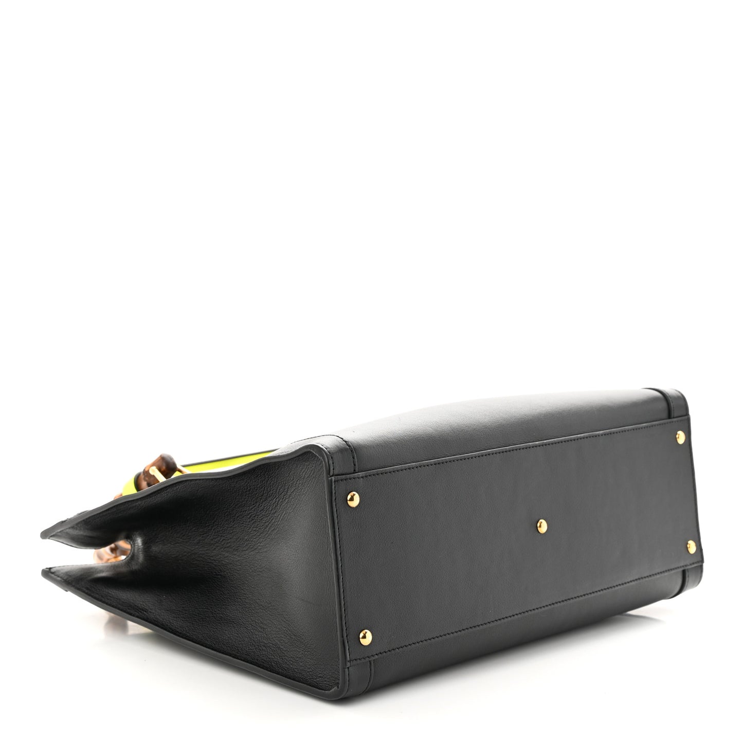 Calfskin Medium Diana Tote Bag Black Yellow Fluo