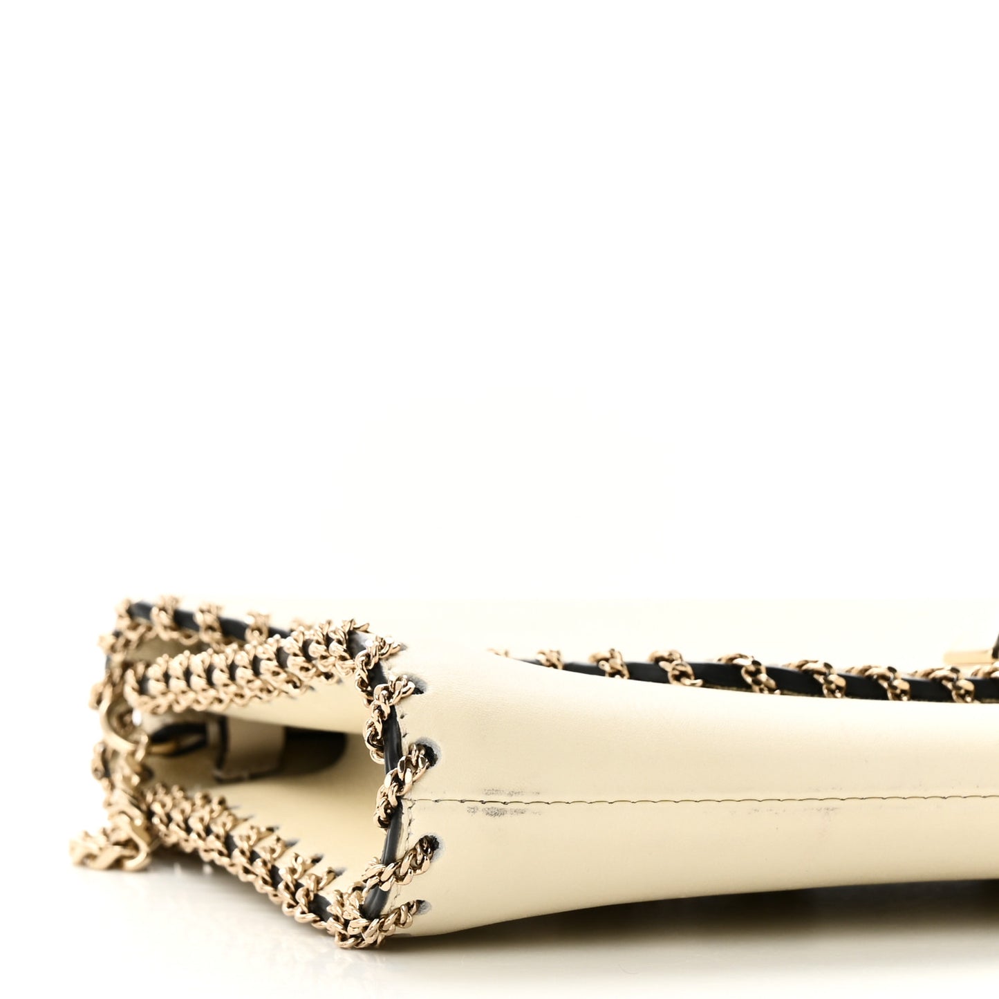 Vitello Groumette Demilune Chain Clutch Ivory