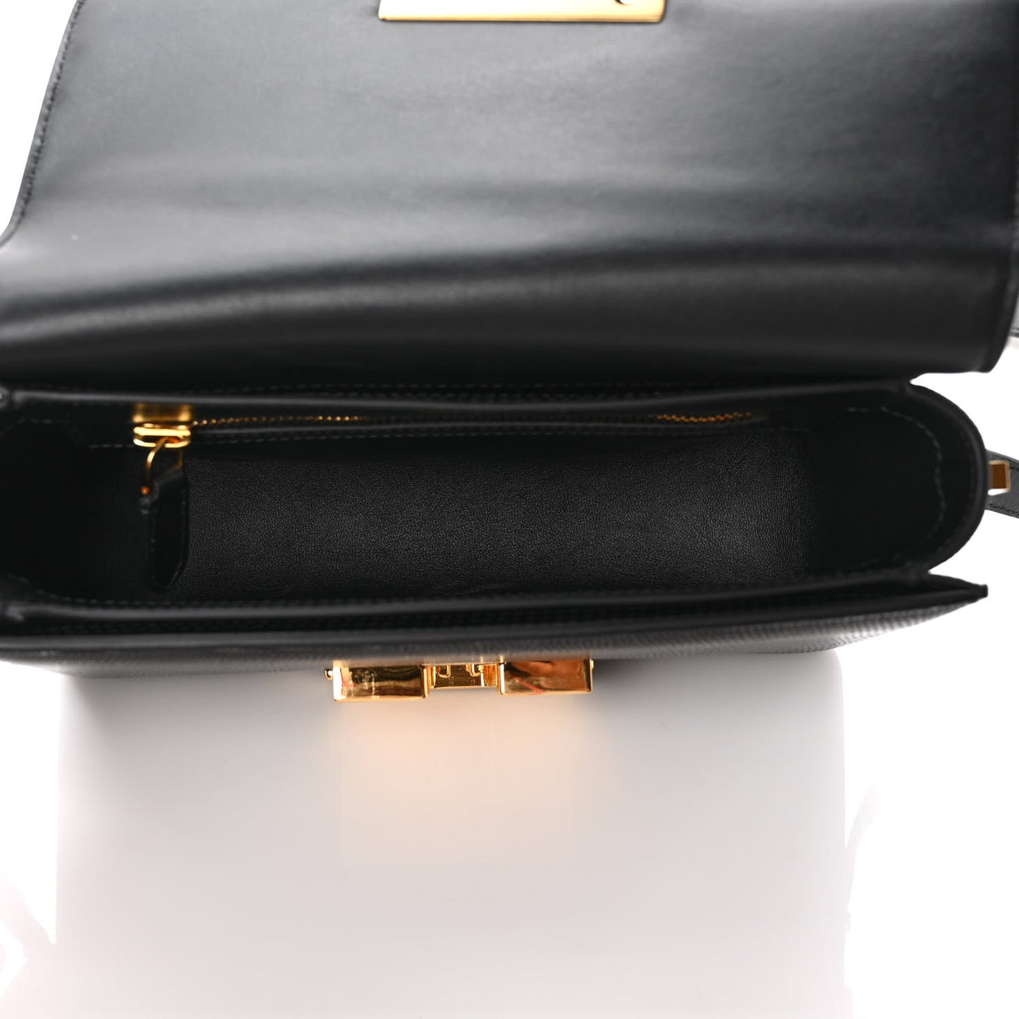 Shiny Calfskin Lizard Embossed T Clasp Shoulder Bag Black