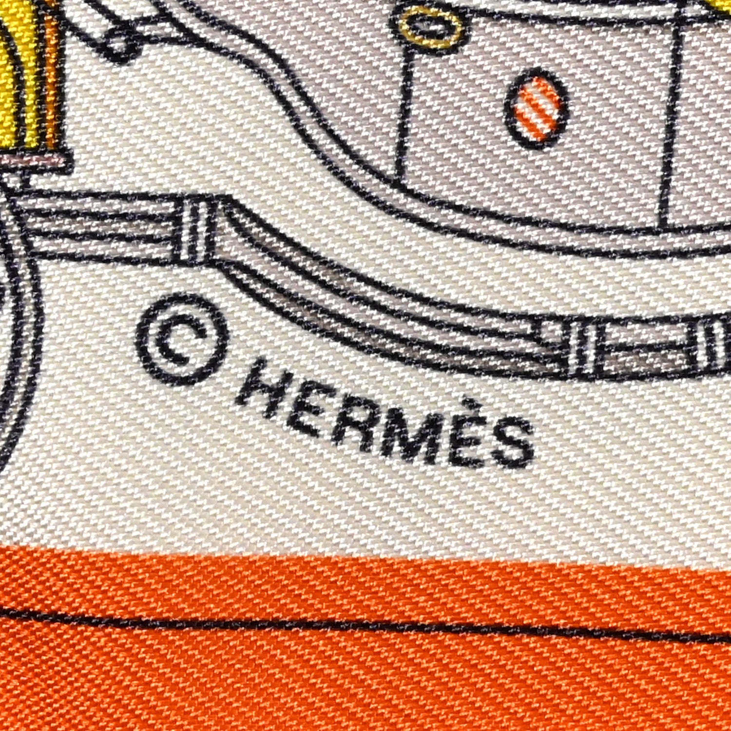 Hermes Silk Les Voitures Nouvelle Twilly Orange Beige Gris 3 of 4