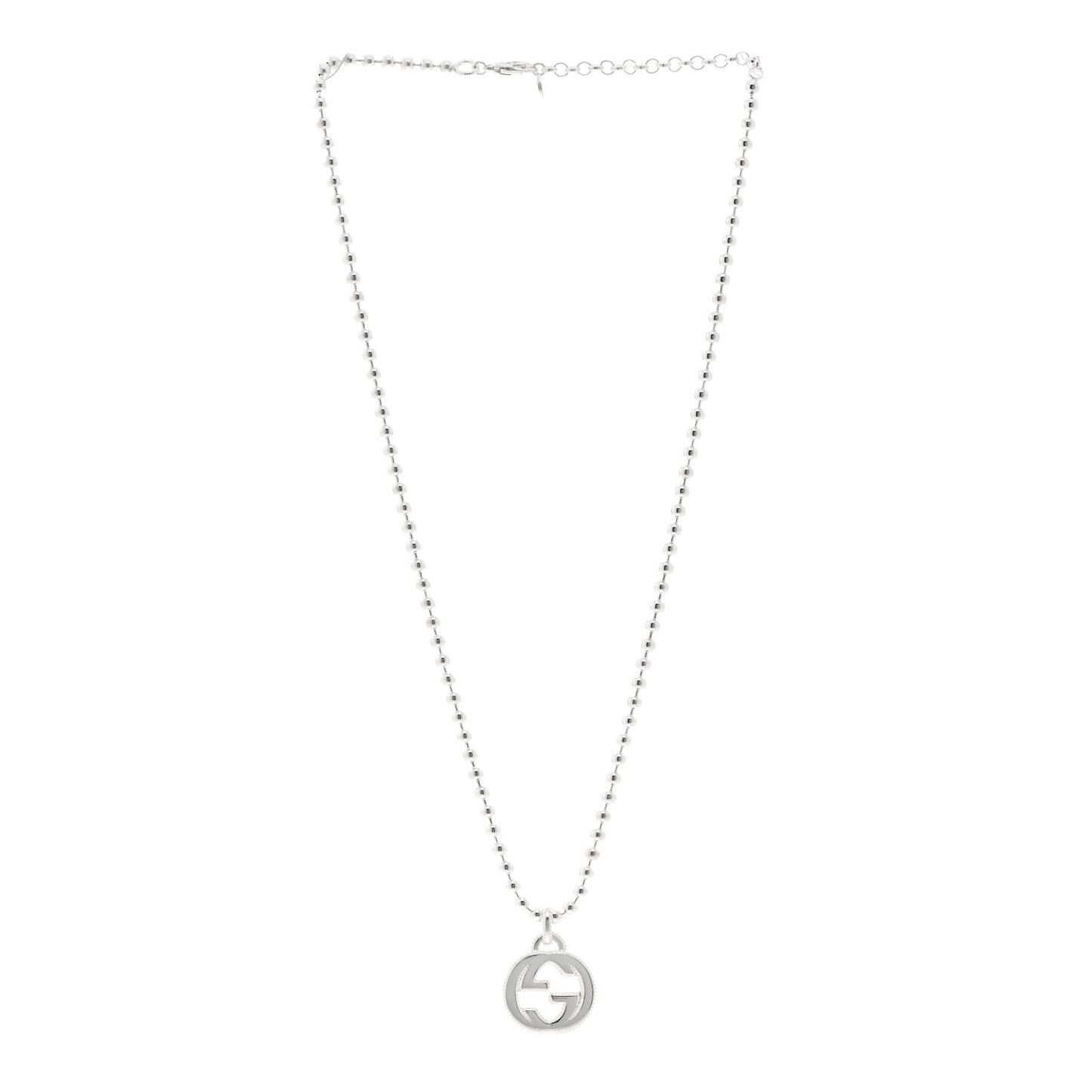 Sterling Silver Interlocking GG Pendant Beaded Necklace