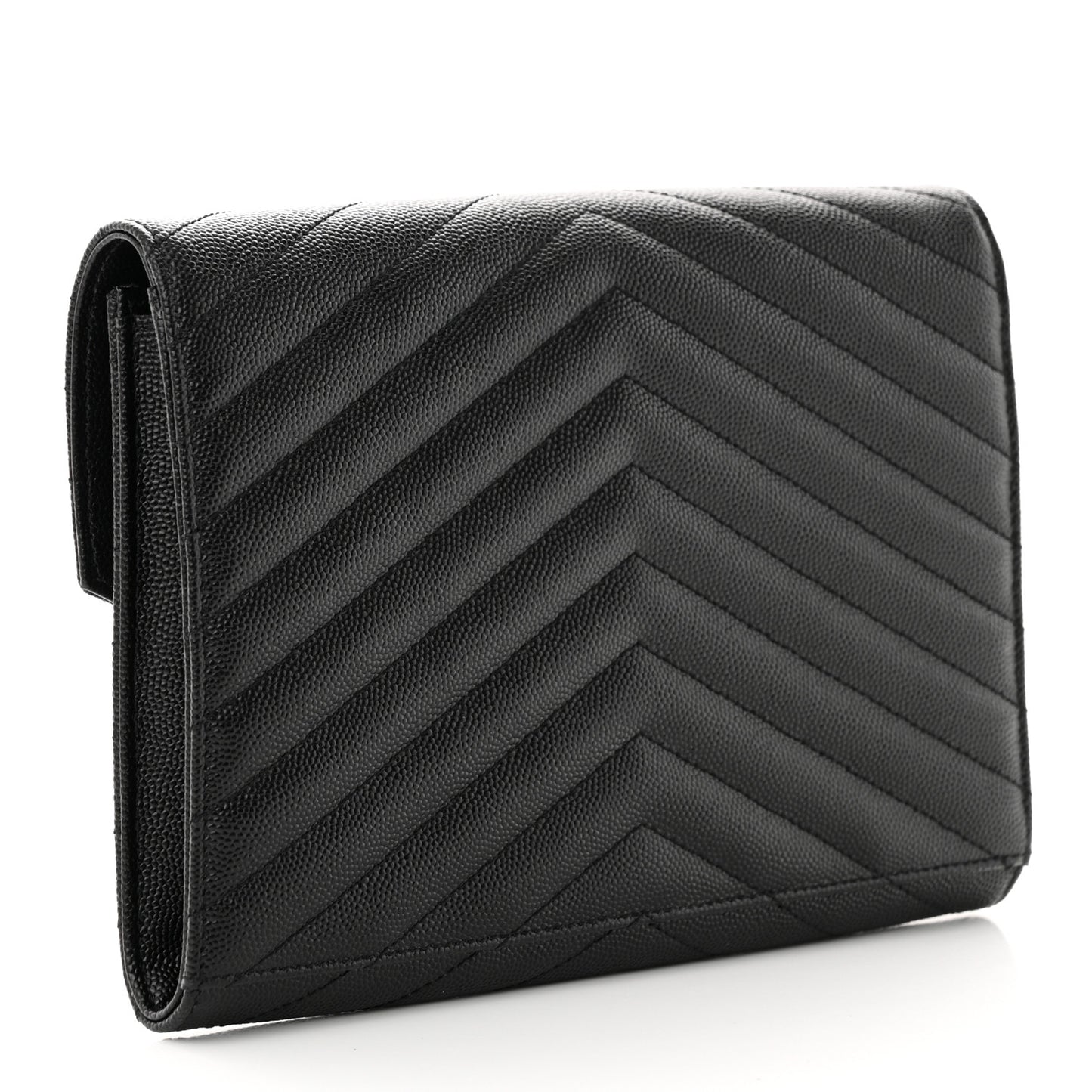 Grain De Poudre Matelasse Chevron Monogram Envelope Clutch Black