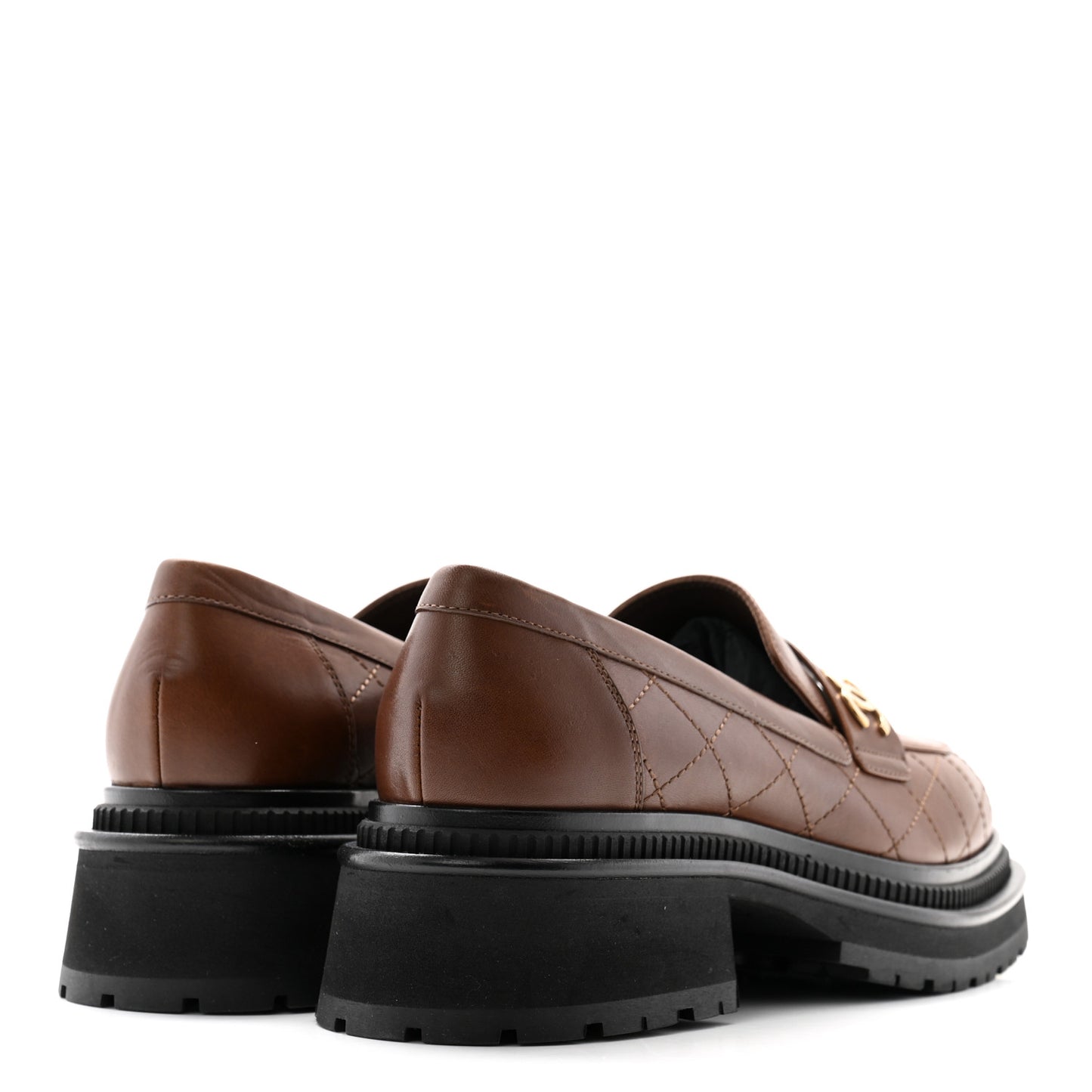 Calfskin Quilted CC Mocassin Loafers 41 Brown