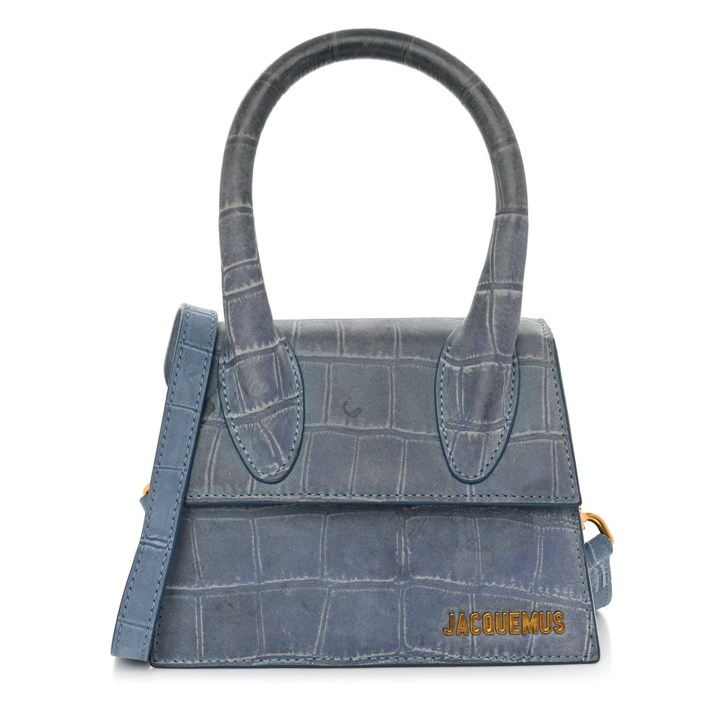 Suede Crocodile Embossed Le Chiquito Moyen Blue