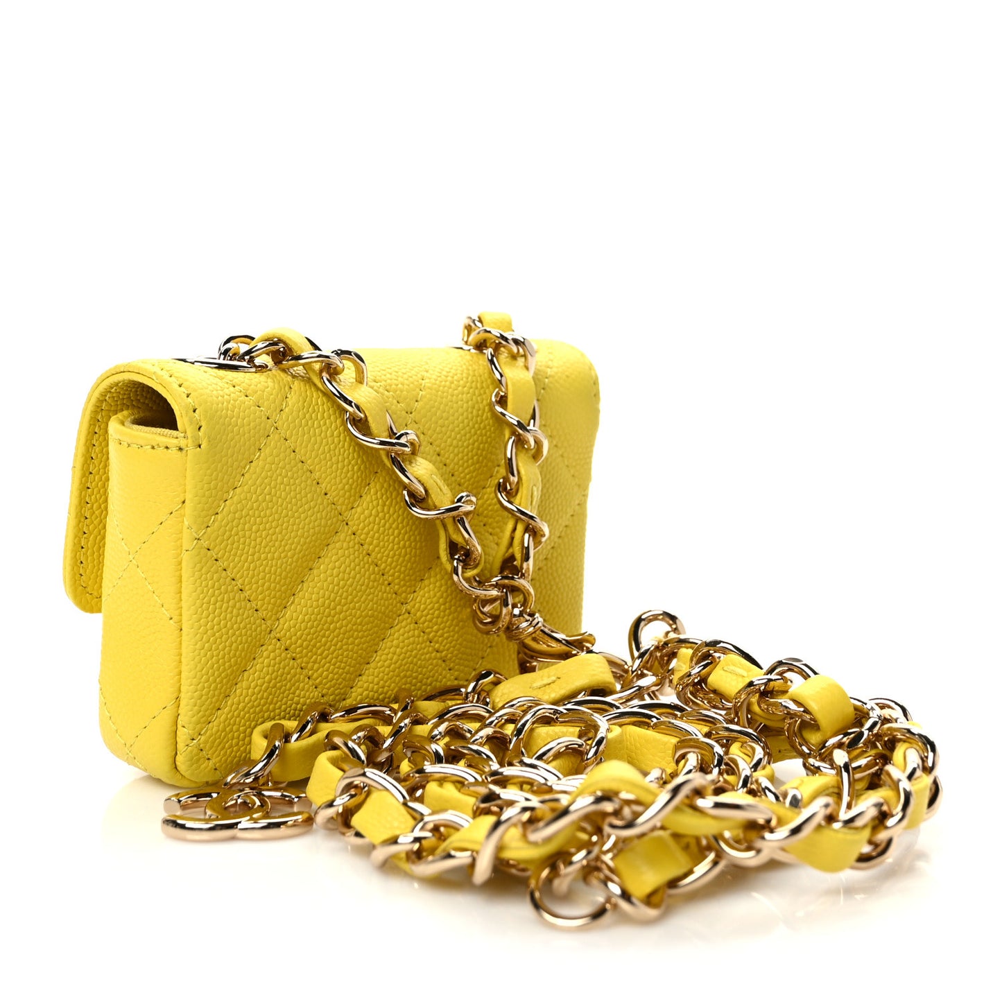 Caviar Quilted Mini Chain Belt Bag Yellow
