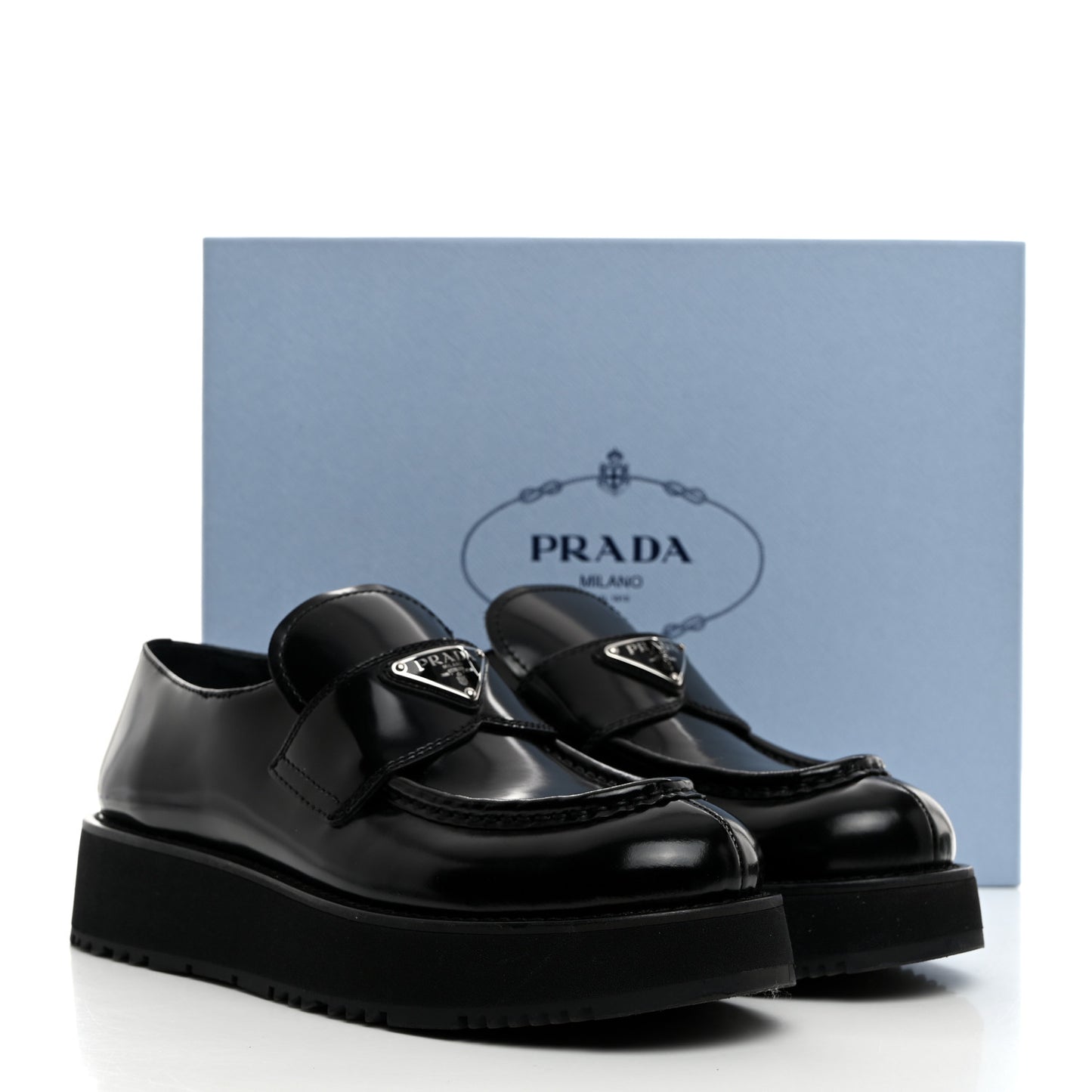 Spazzolato Metal Triangle Logo Flatform 45mm Loafers 40 Black