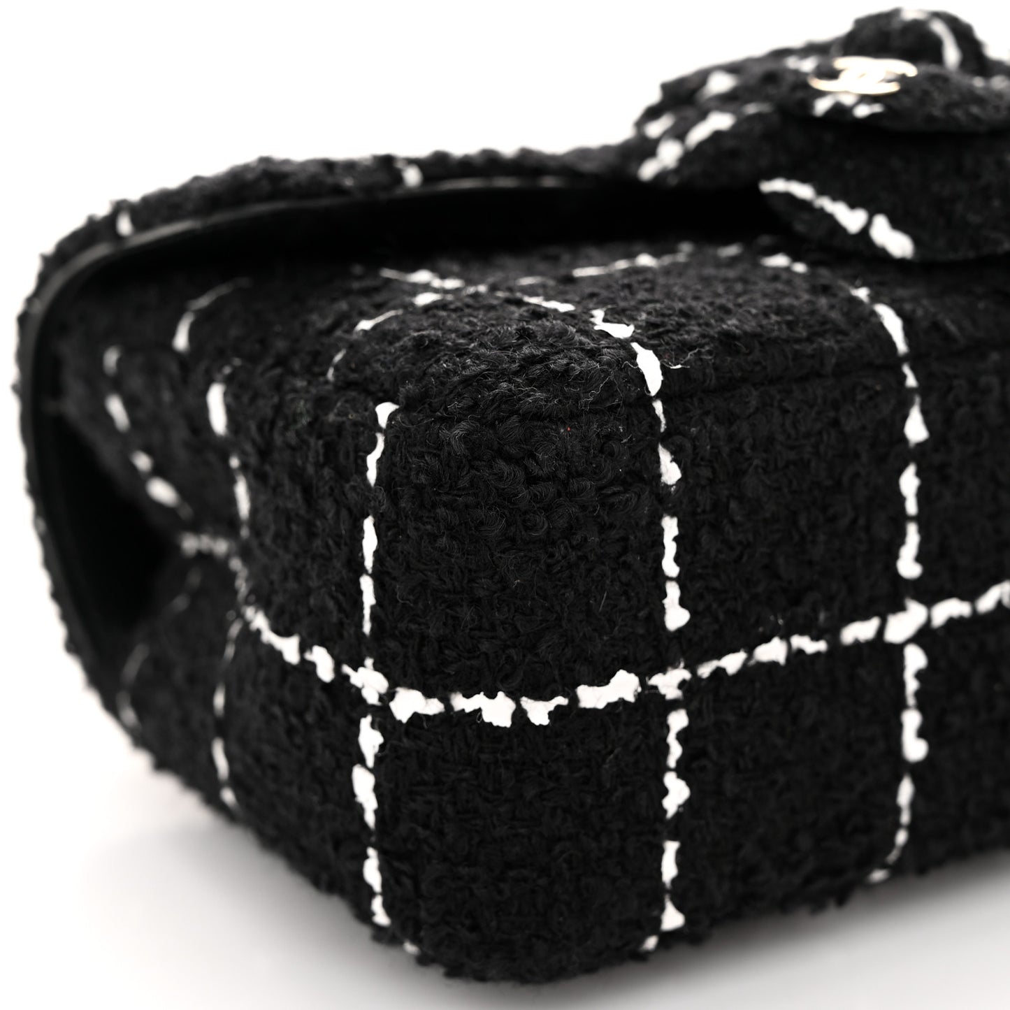 Tweed Quilted Small Camellia Flap Black Pink