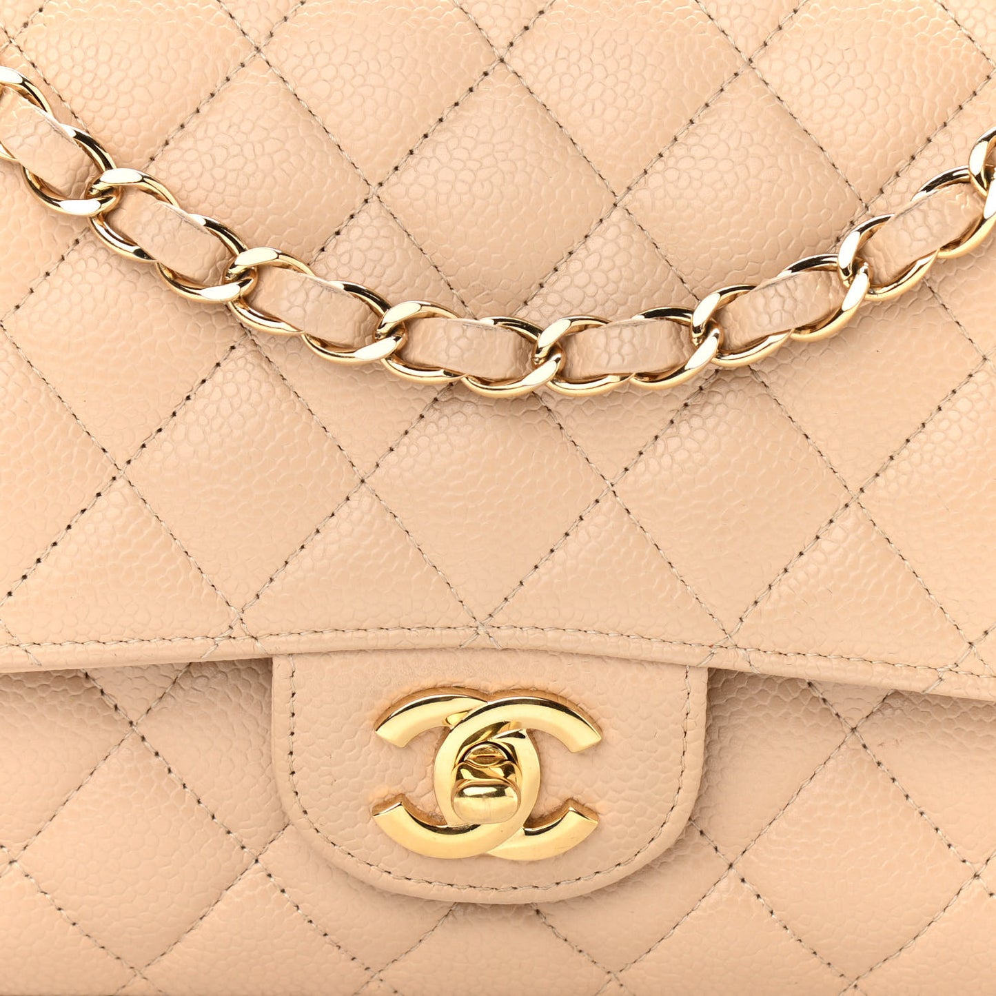 Caviar Quilted Medium Double Flap Beige