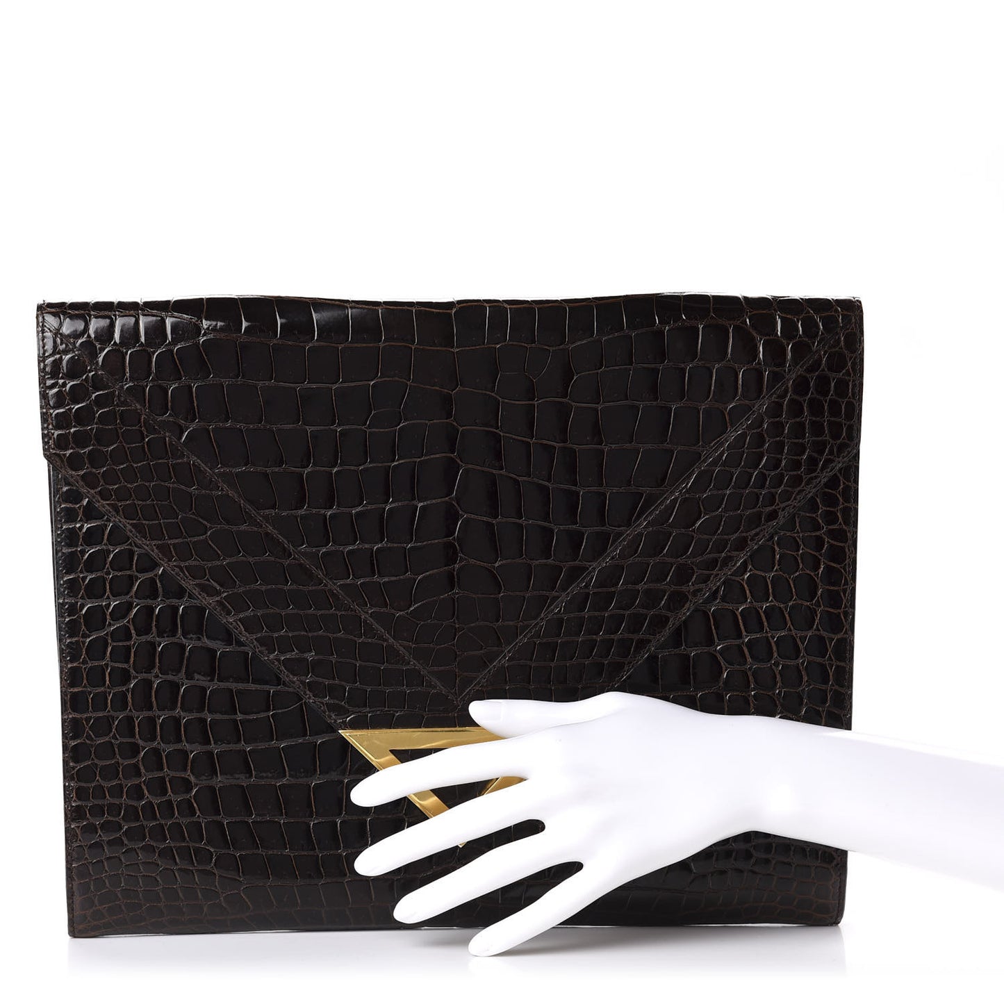 Crocodile Envelope Clutch Brown