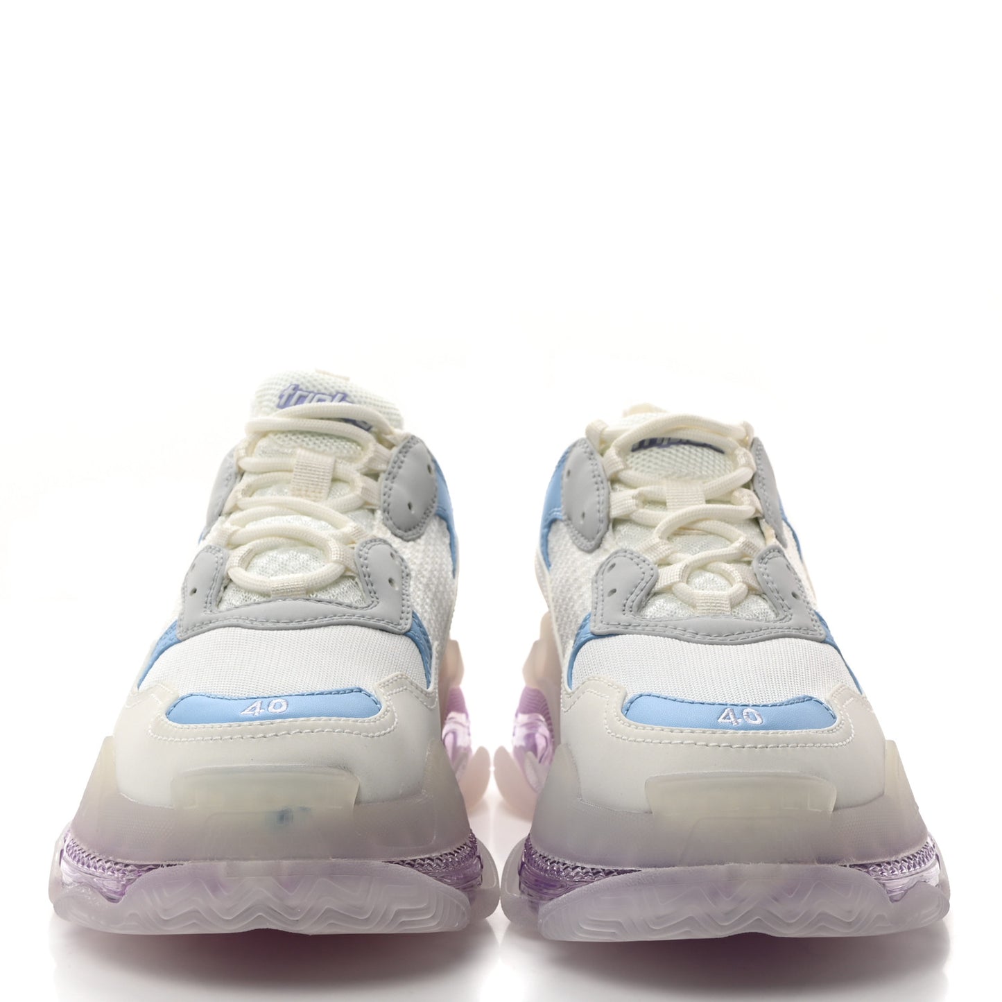 Fabric Mesh Clear Sole Womens Triple S Sneakers 40 Light Blue Grey Lilac White