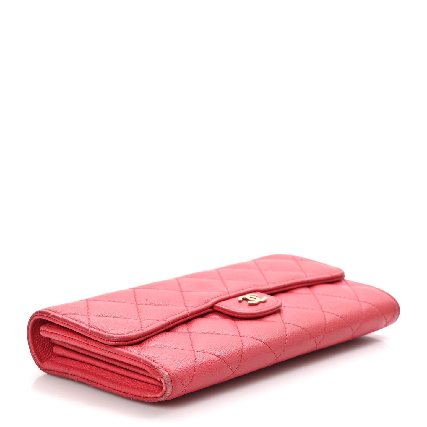 Caviar Quilted Large Gusset Flap Wallet Pink