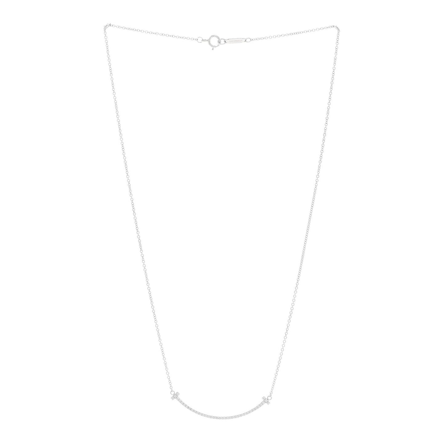 18K White Gold Diamond Small T Smile Pendant Necklace