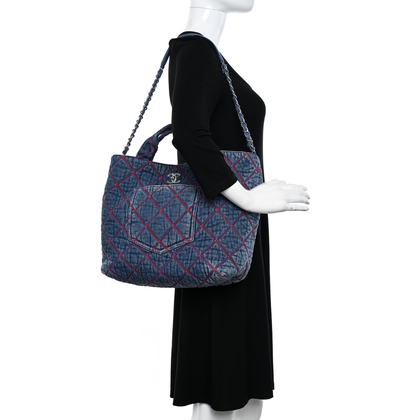 Denim Stitched Coco Beach Shopping Tote Blue