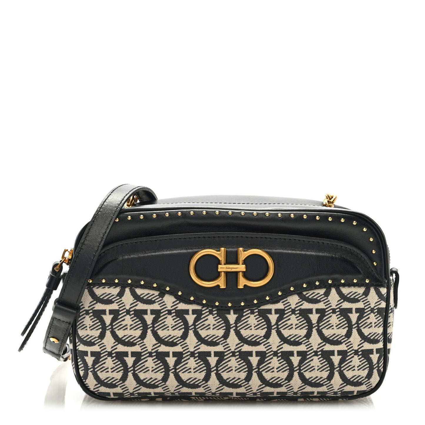 Canvas Calfskin Gancini Camera Bag Black Beige