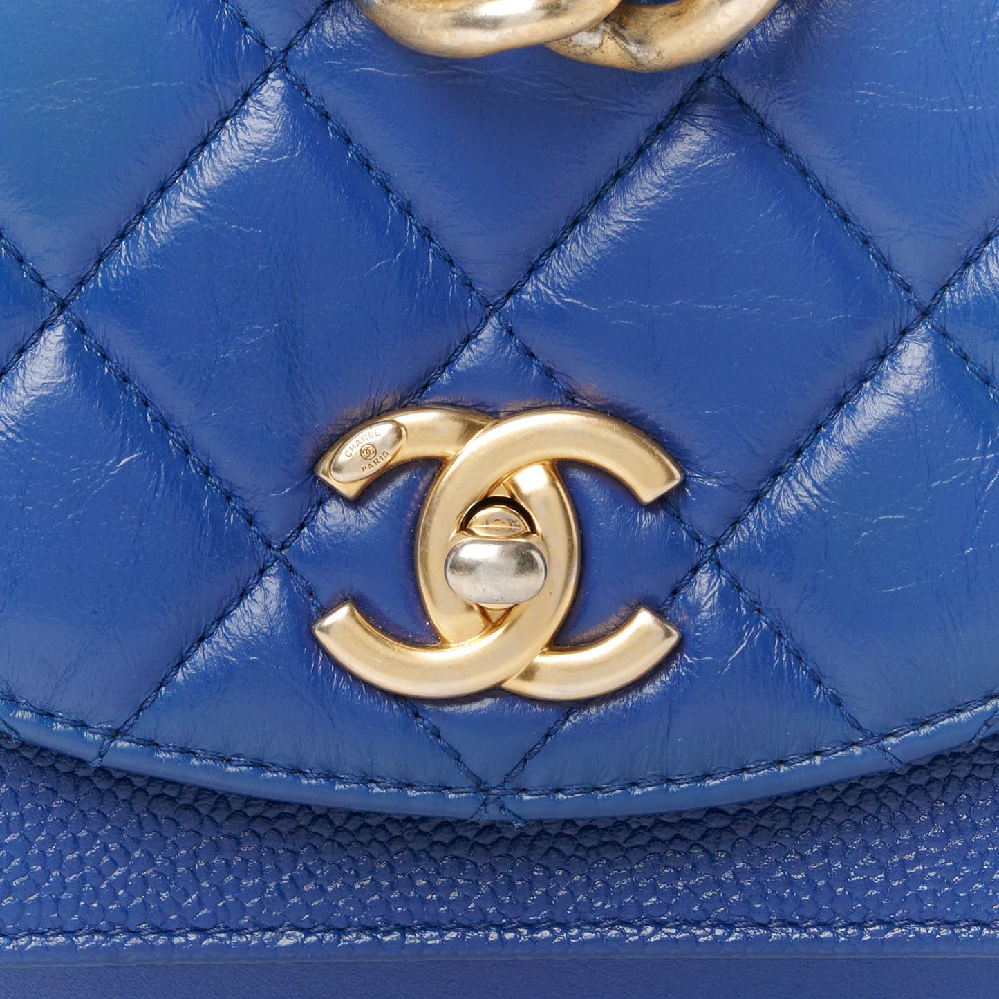 Calfskin Caviar Quilted Mini Chain Handle Flap Blue