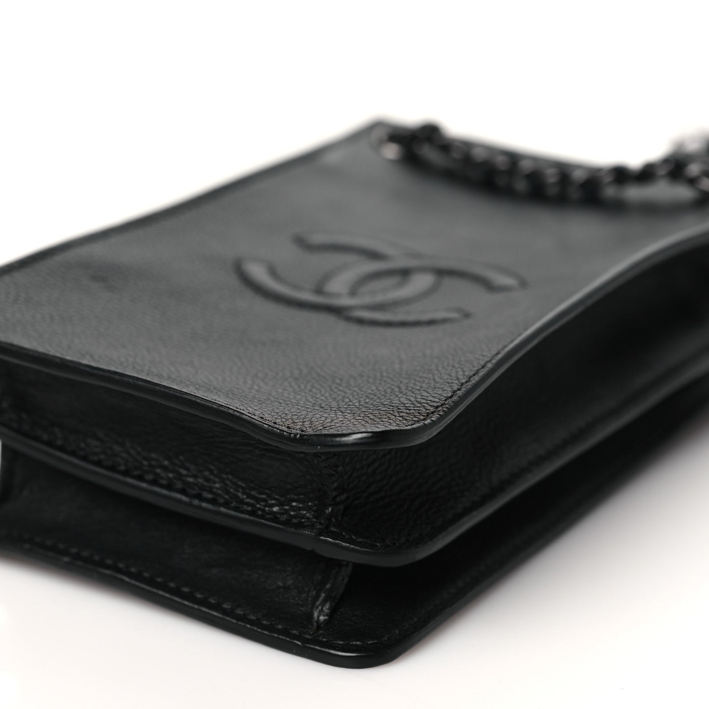 Calfskin CC Phone Holder Crossbody Black
