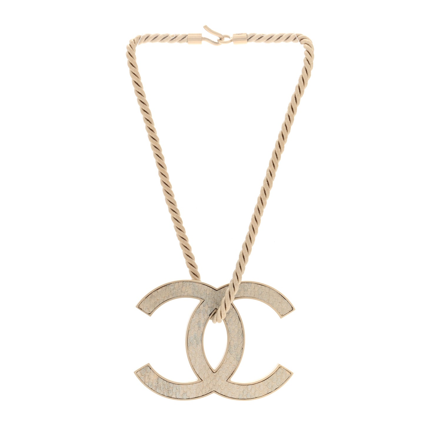 Silk Metal Snakeskin Oversized CC Short Necklace Pendant Gold