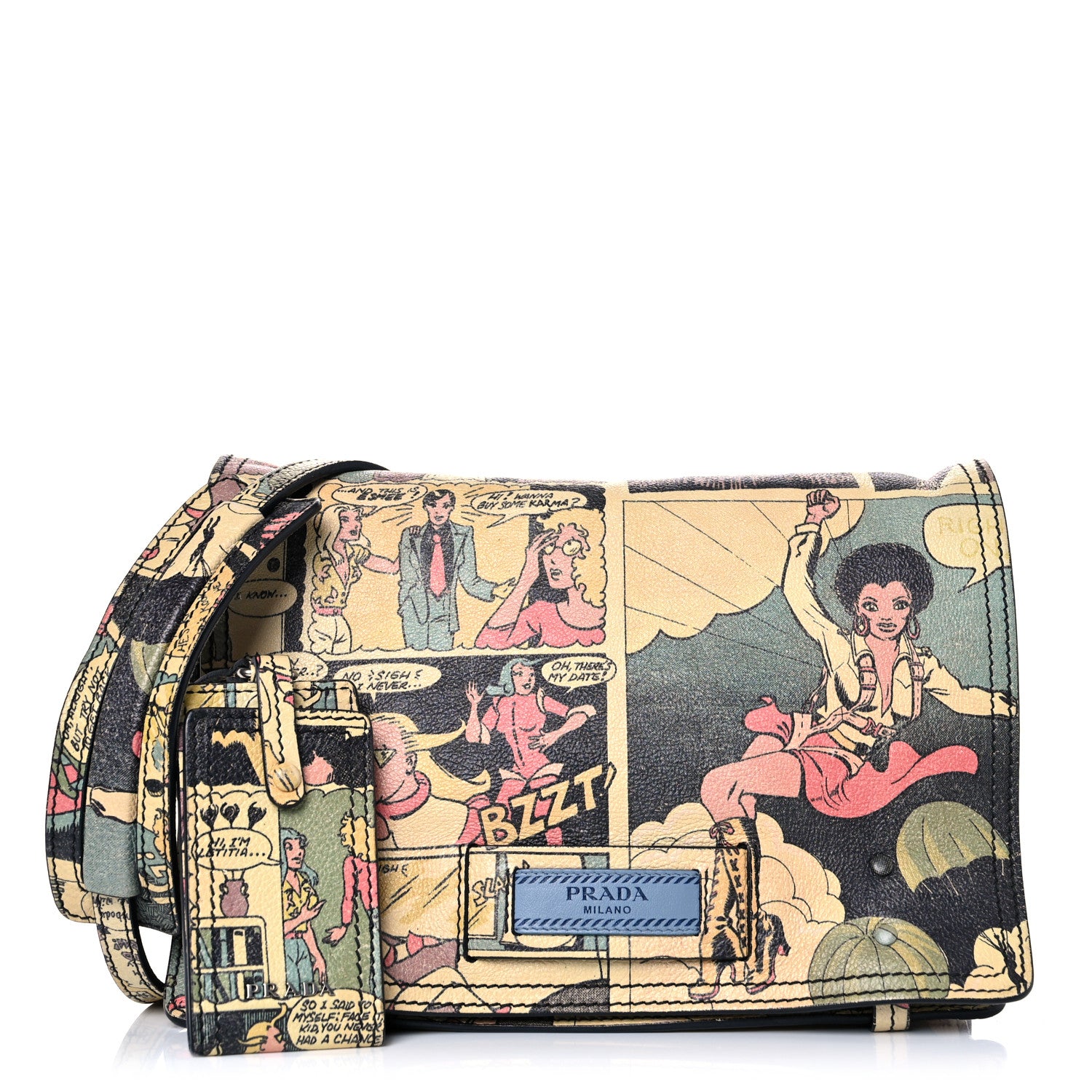 Prada Glace Calf Vintage Comics Etiquette Flap Multicolor 1054494