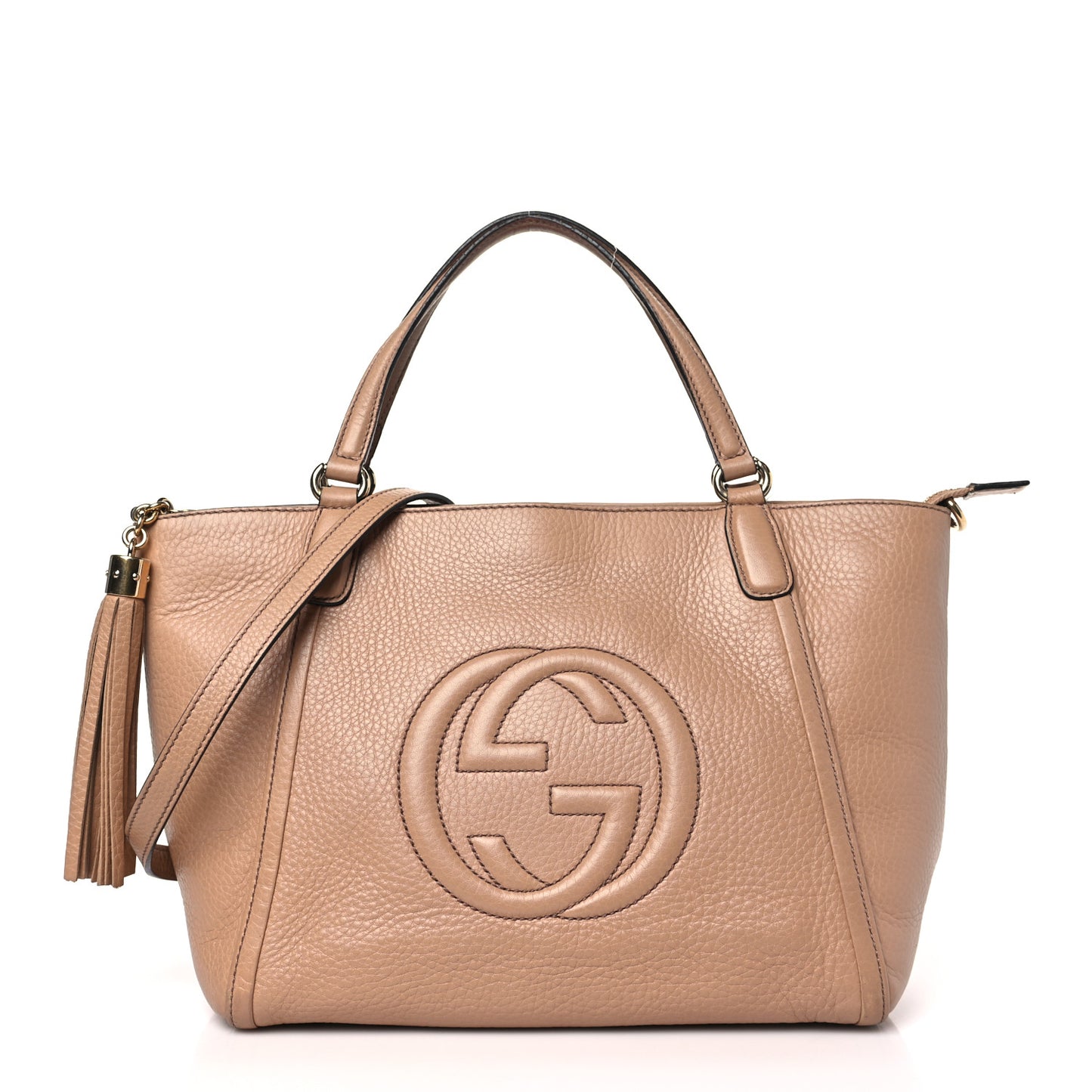 Pebbled Calfskin Small Soho Top Handle Bag Camelia