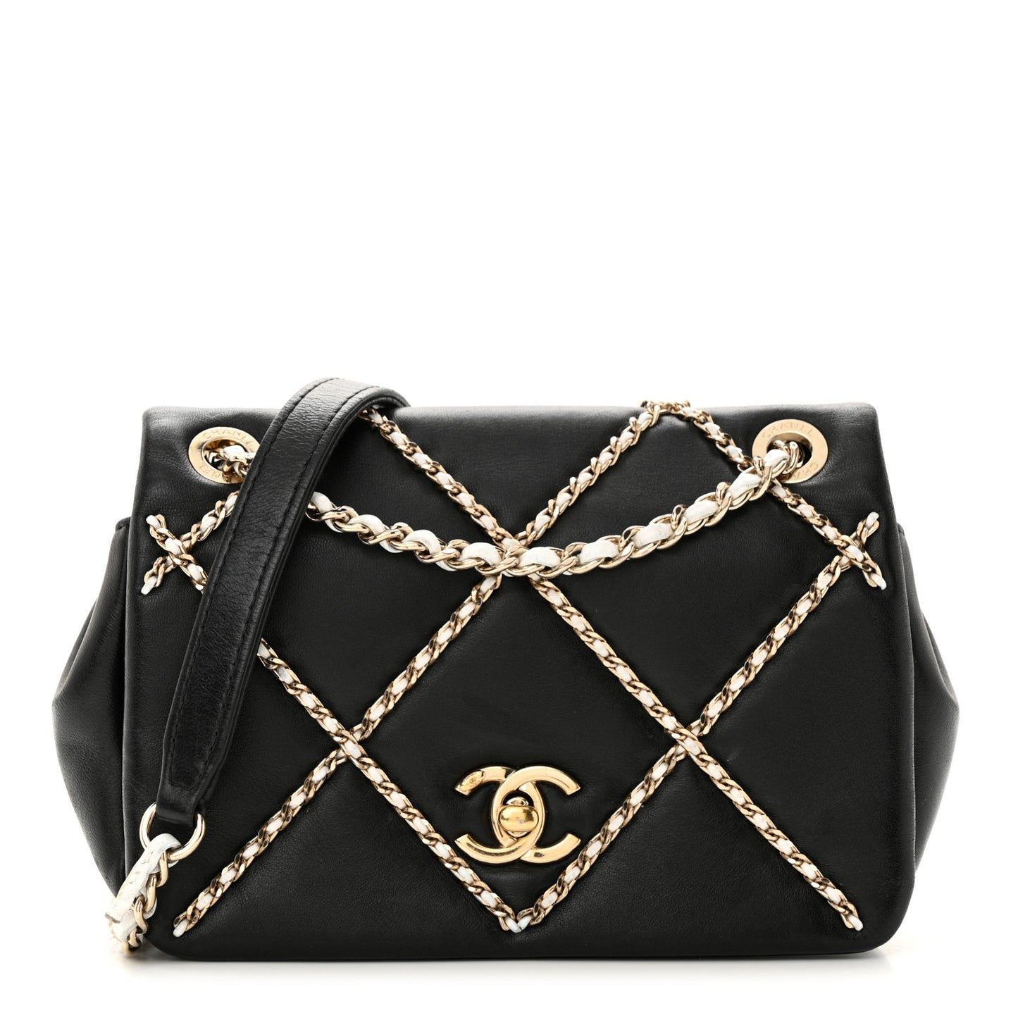 Lambskin Small Entwined Chain Flap Black