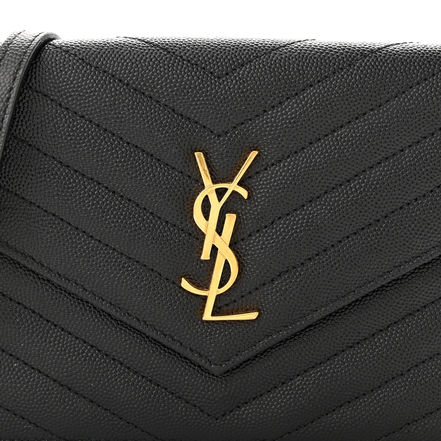 Grain De Poudre Matelasse Chevron Monogram Envelope Chain Wallet Black