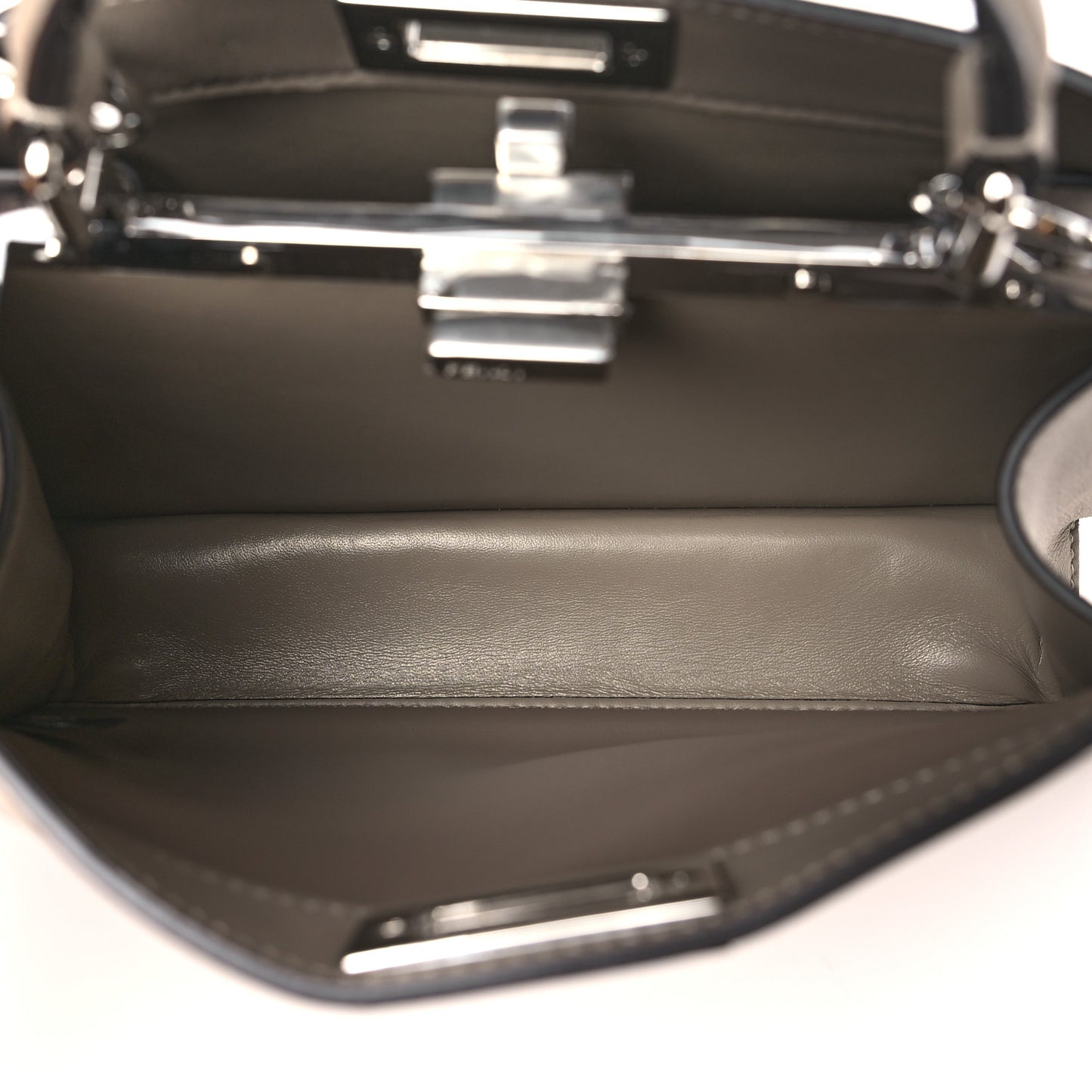 Vitello Seta Shiny Nappa Logo Embossed Laces Small Peekaboo I SEE U Satchel Tortora