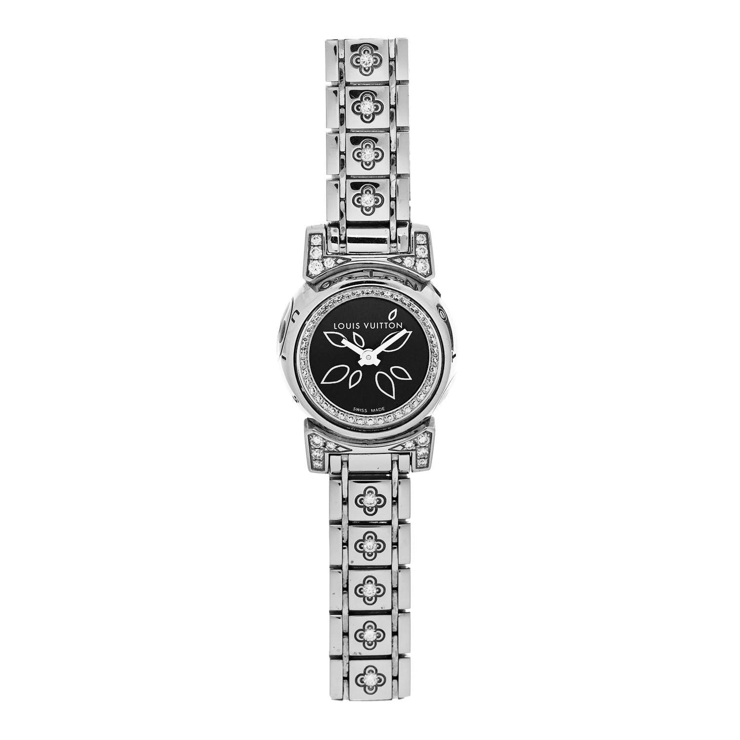 Stainless Steel Diamond Bezel 18mm Tambour Bijou Petale Quartz Watch Black