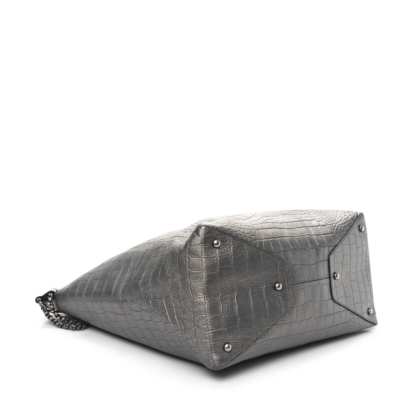 Chanel Calfskin Crocodile Embossed Large Cocodile Shopping Tote Silver 4 of 10