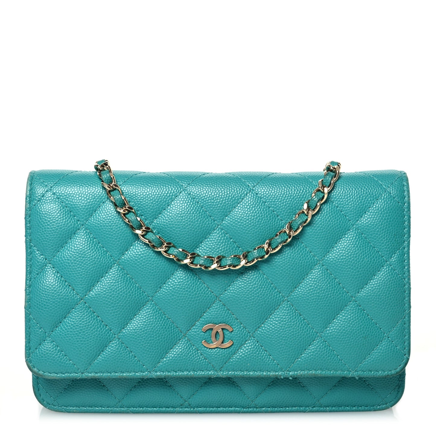 Caviar Quilted Wallet On Chain WOC Turquoise