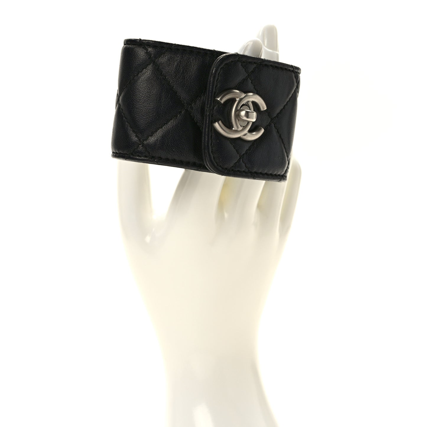Lambskin Quilted CC Turnlock Cuff Bracelet M Black