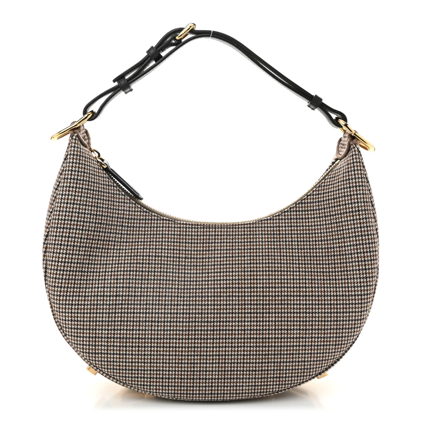 Wool Vitello Grace Small Houndstooth Small Fendigraphy Hobo Bag Beige Ebano