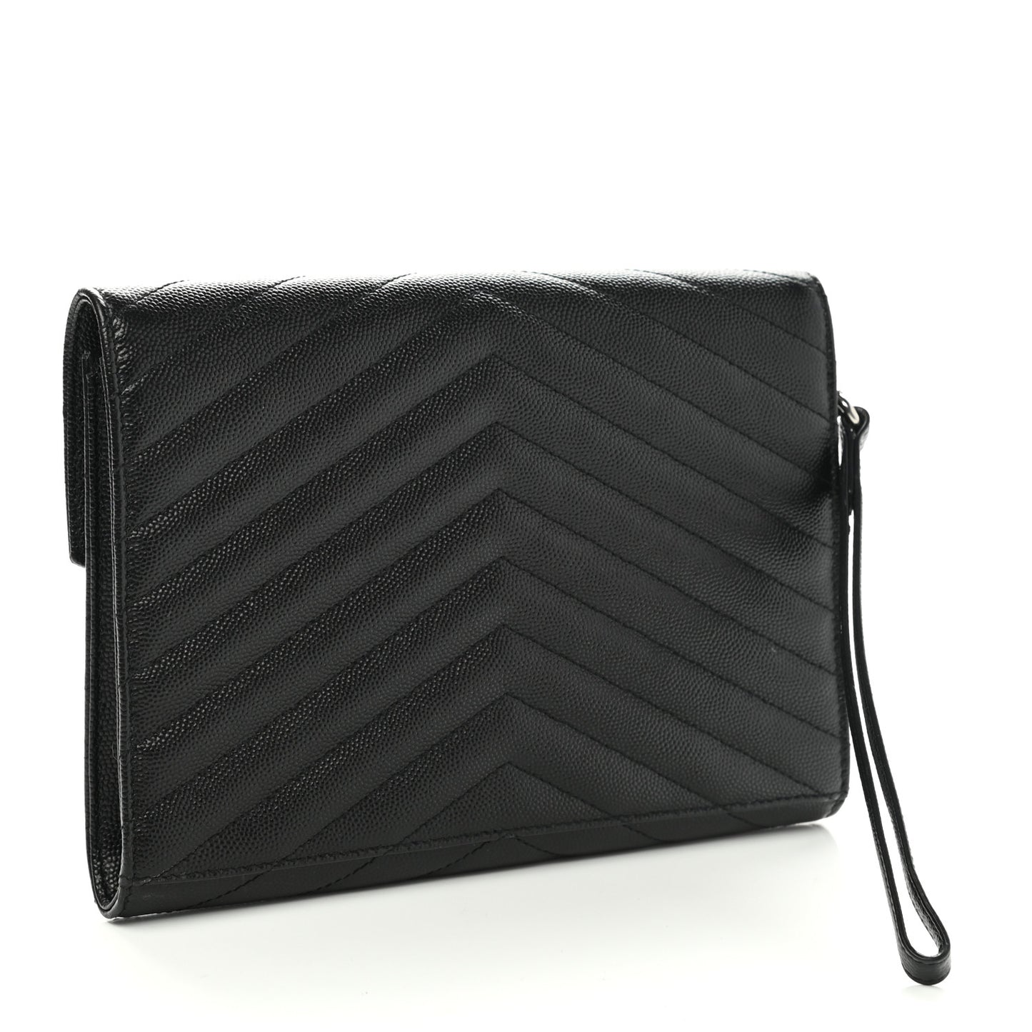 Grain De Poudre Matelasse Chevron Monogram Envelope Clutch Black