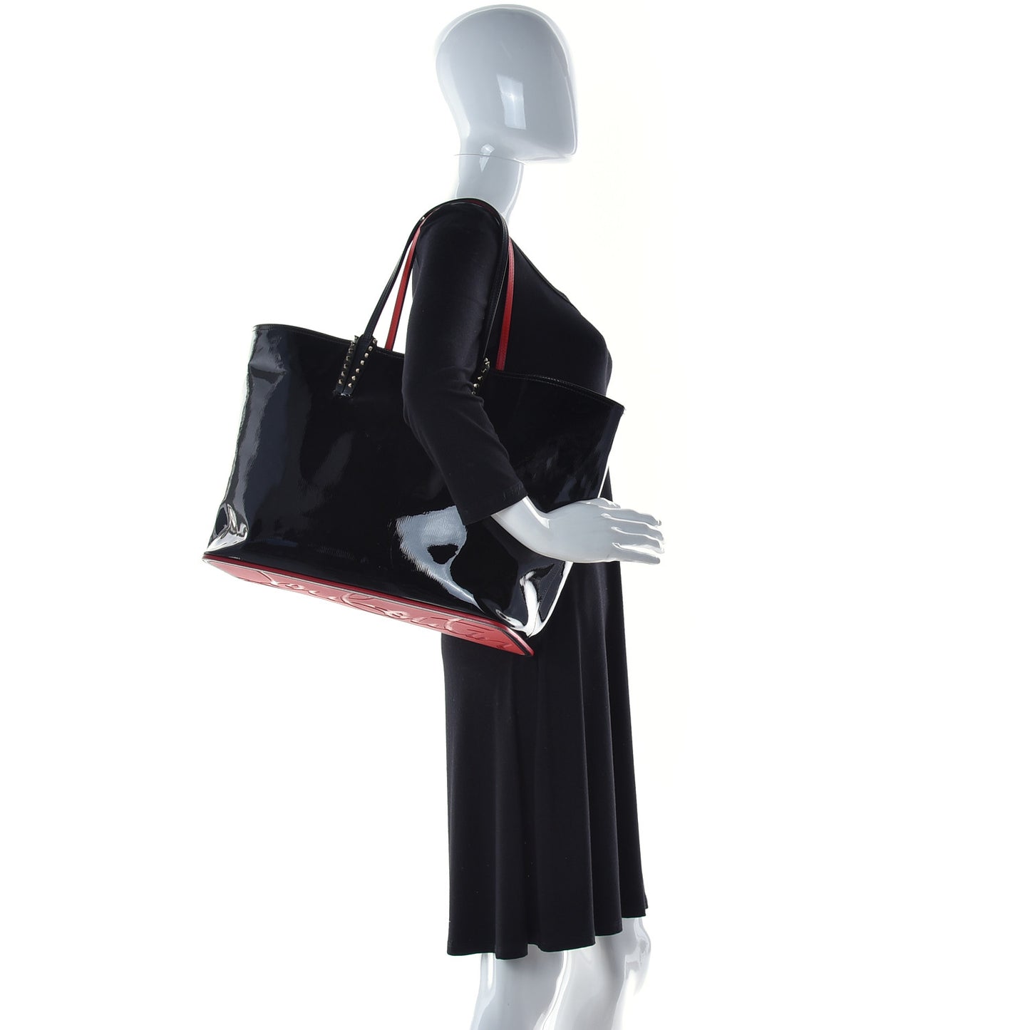 Patent Calfskin Spikes East West Cabata Tote Black