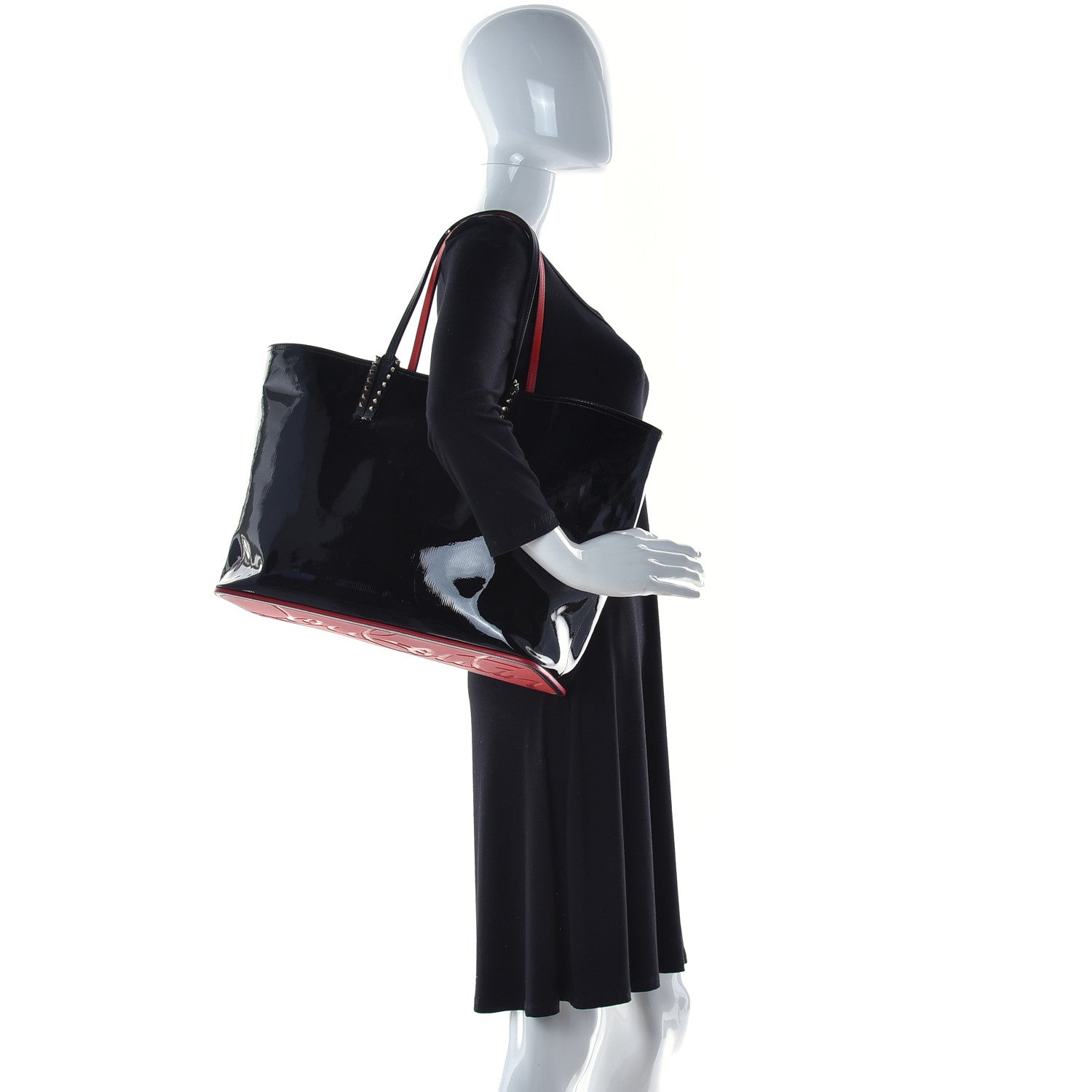 Christian Louboutin Patent Calfskin Spikes East West Cabata Tote Black 2 of 13