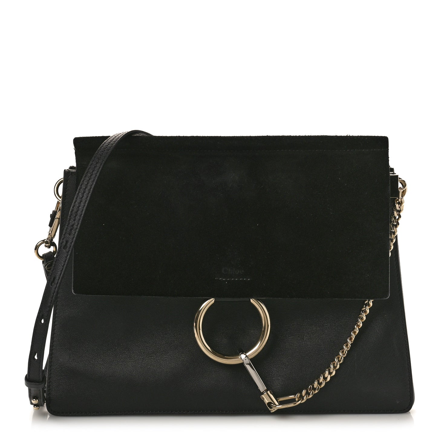 Suede Calfskin Medium Faye Shoulder Bag Black