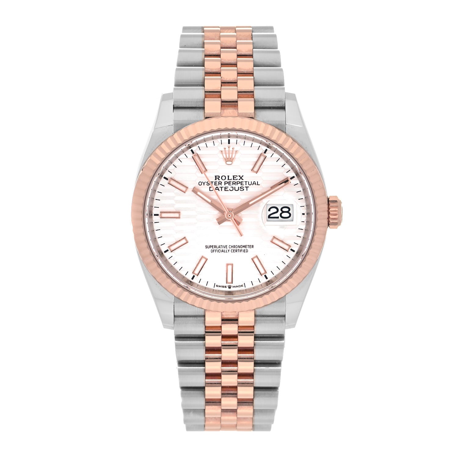 Rolex Stainless Steel 18K Everose Gold 36mm Oyster Perpetual Datejust Watch Silver Fluted 126231 1 of 6