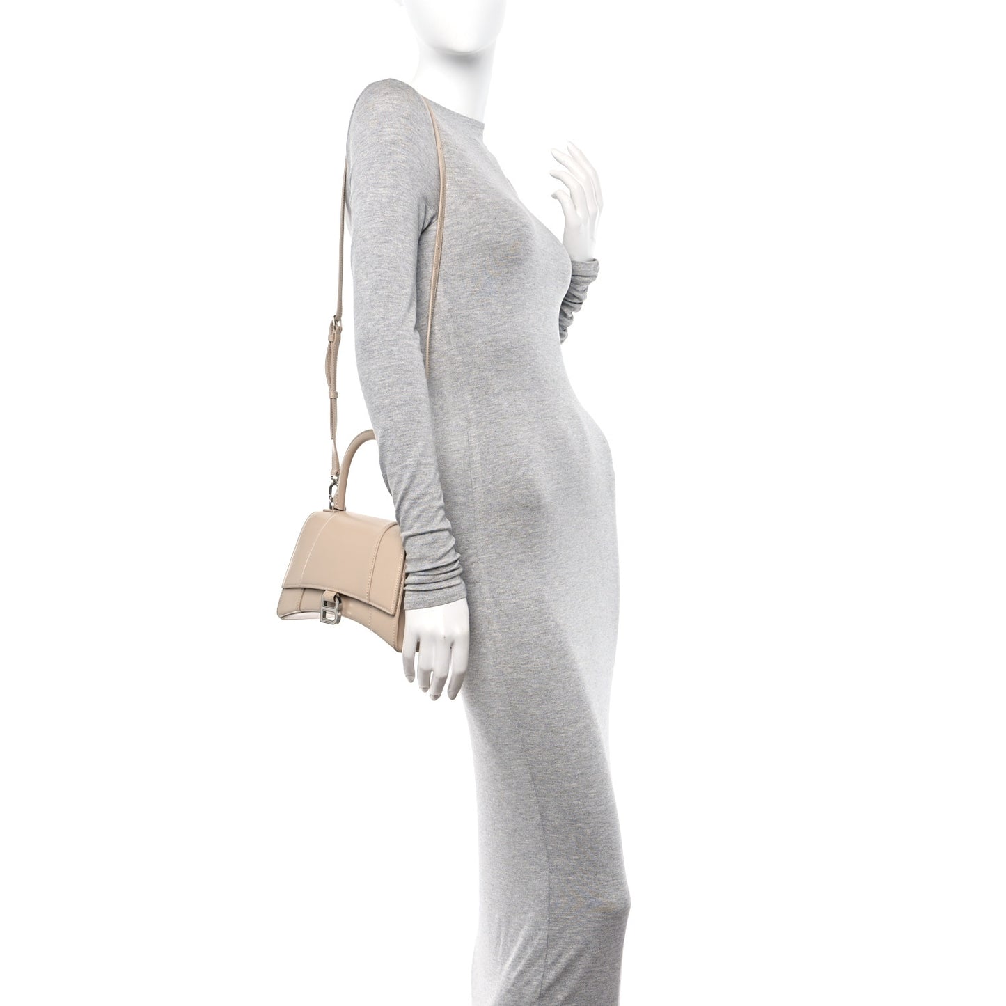 Shiny Box Calfskin Small Hourglass Top Handle Bag Light Beige