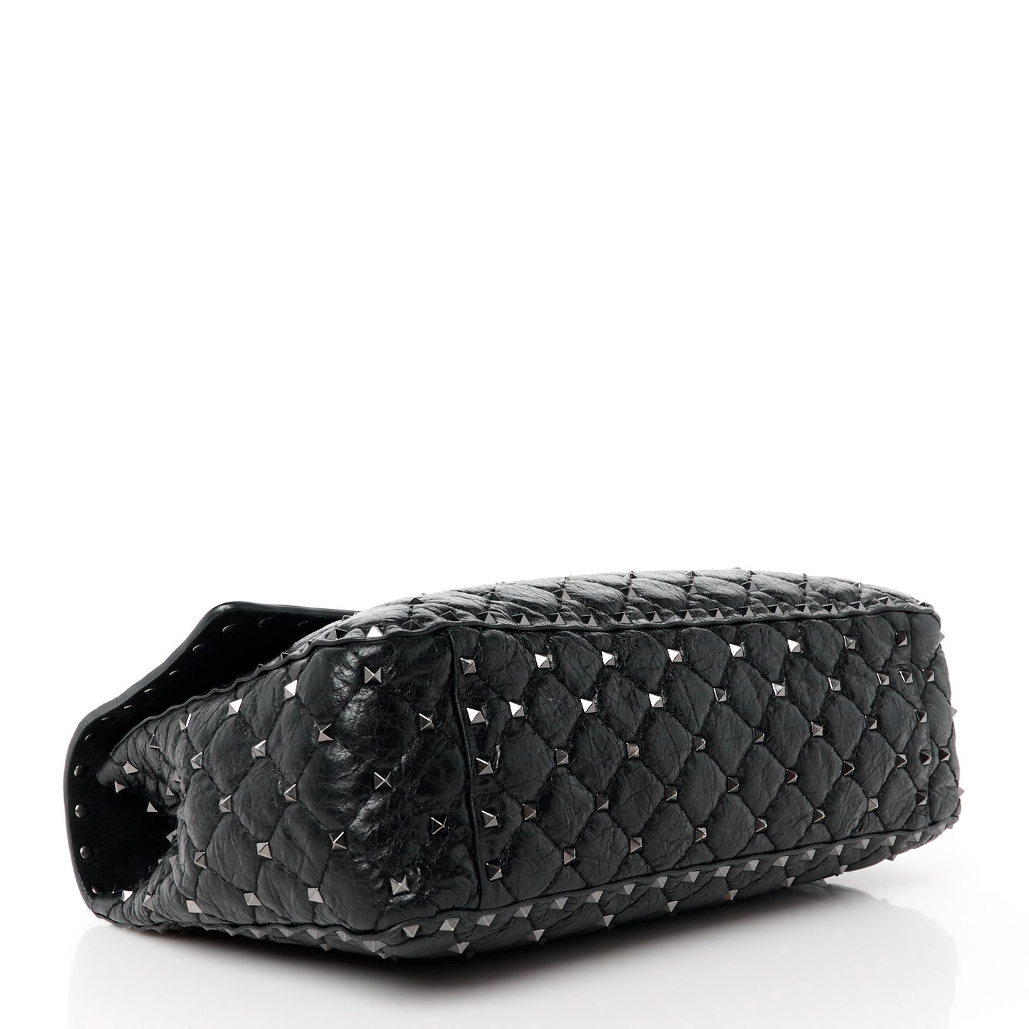 Craquele Nappa Large Rockstud Spike Shoulder Bag Black