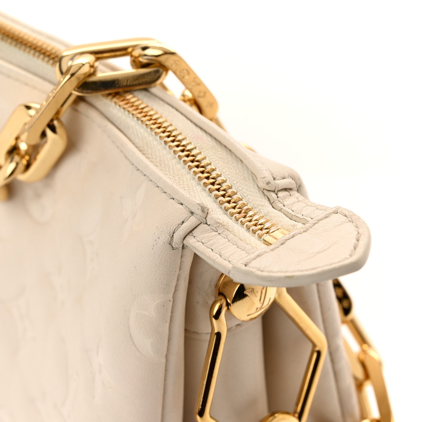 Lambskin Embossed Monogram Coussin PM Beige Cream