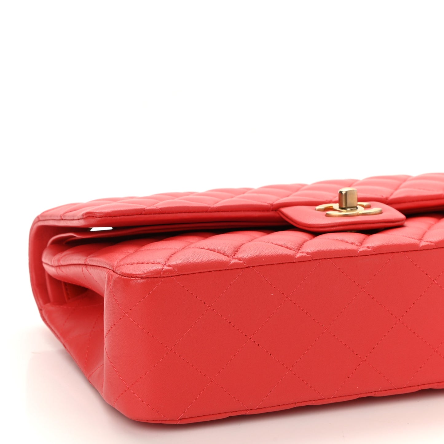 Lambskin Quilted Medium Double Flap Red
